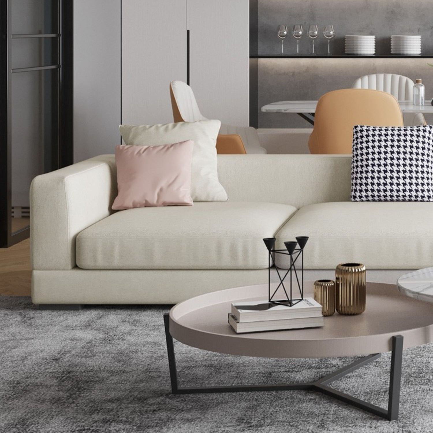 Minimalist Creamy Flannel Creative Corner Sofa