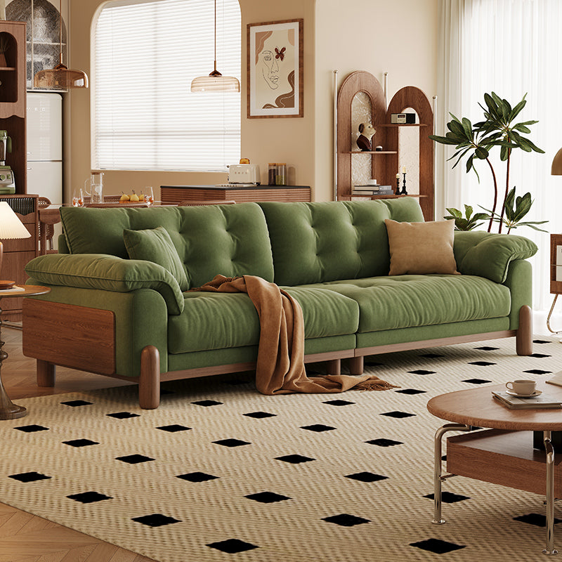 Nordic Fabric Living Room Green Solid Wood Corner Sofa