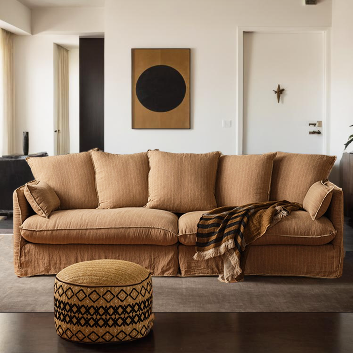 Natural Linen Down Sofa for Living Room