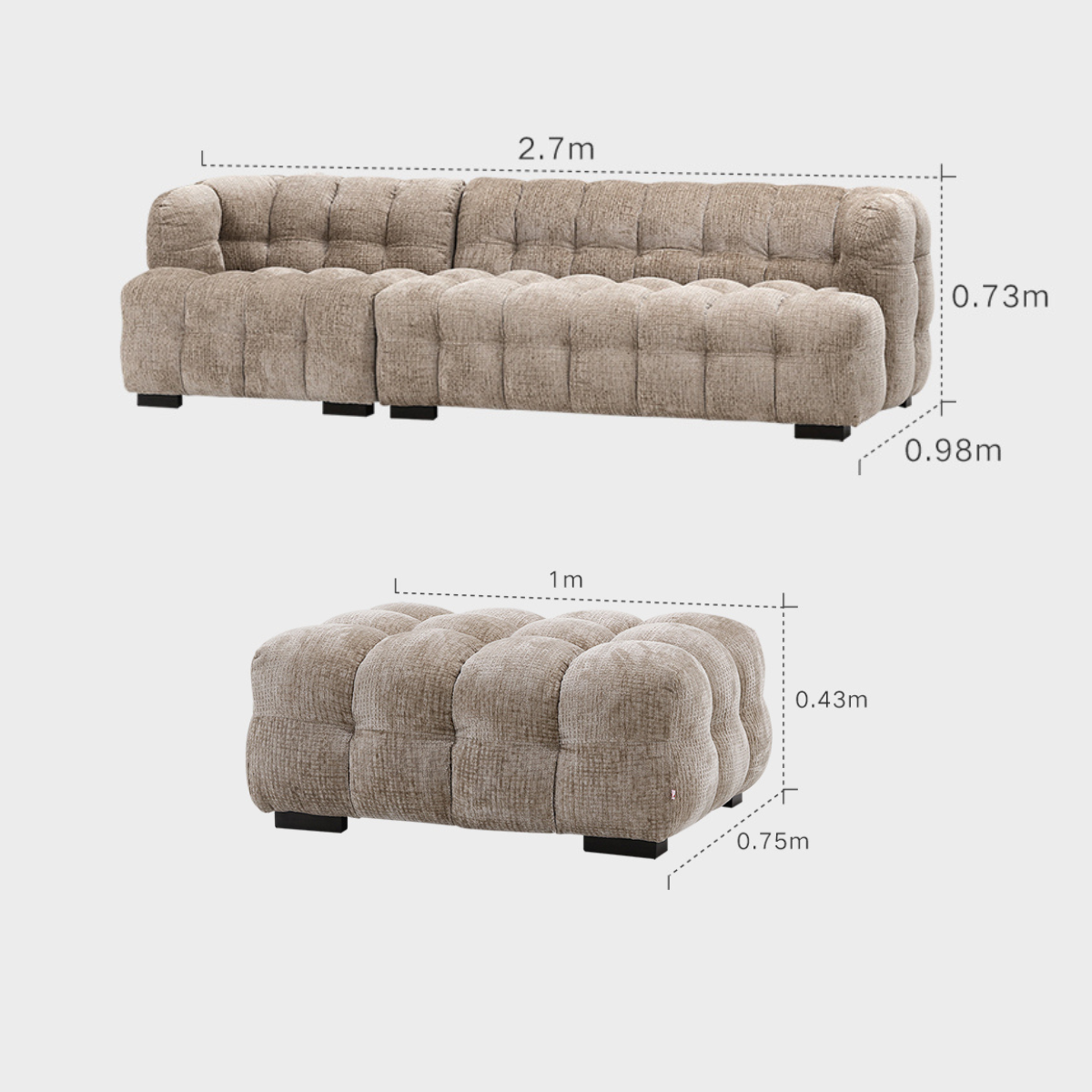 Marshmallow Vintage Chenille Craft Sofa