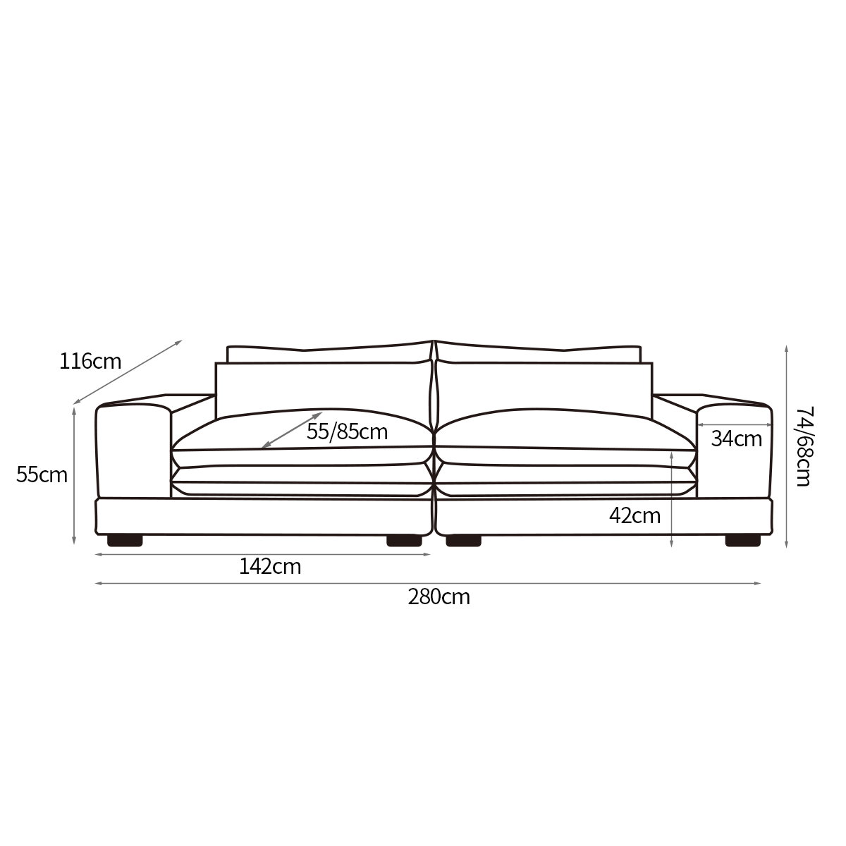 Wabi-Sabi Designer Sofa with Side Table