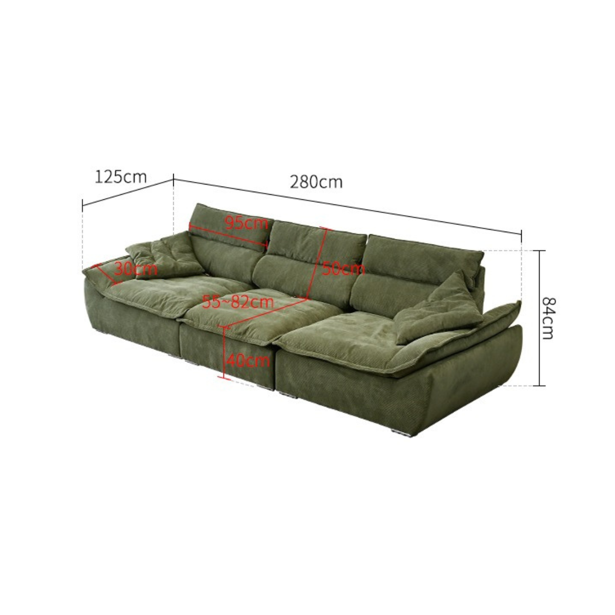 Adjustable Backrest Sailboat  Corduroy Sofa Green