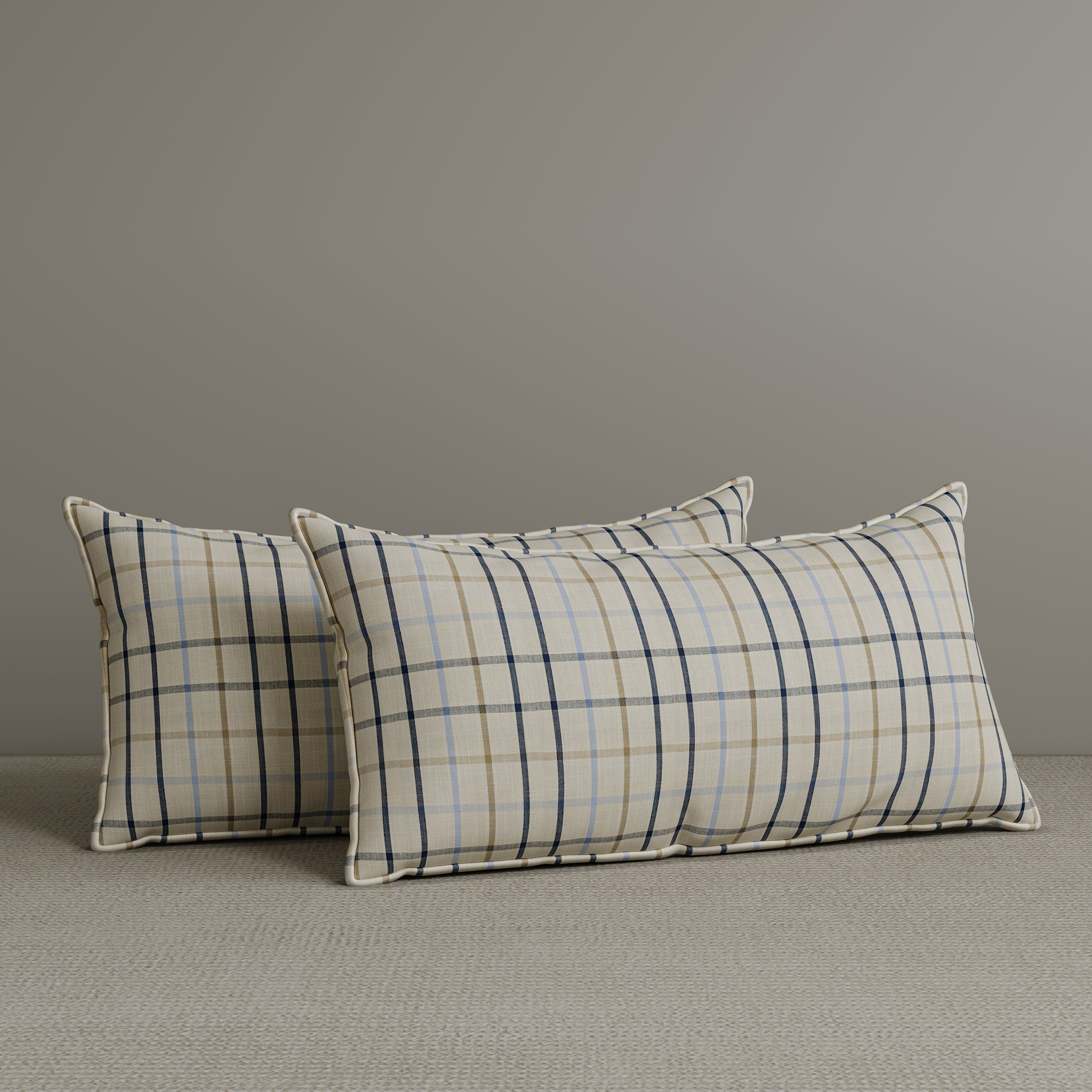 Exclusive Waist Cushion in Light Blue Checkered Cotton Linen, 56*27*12 CM