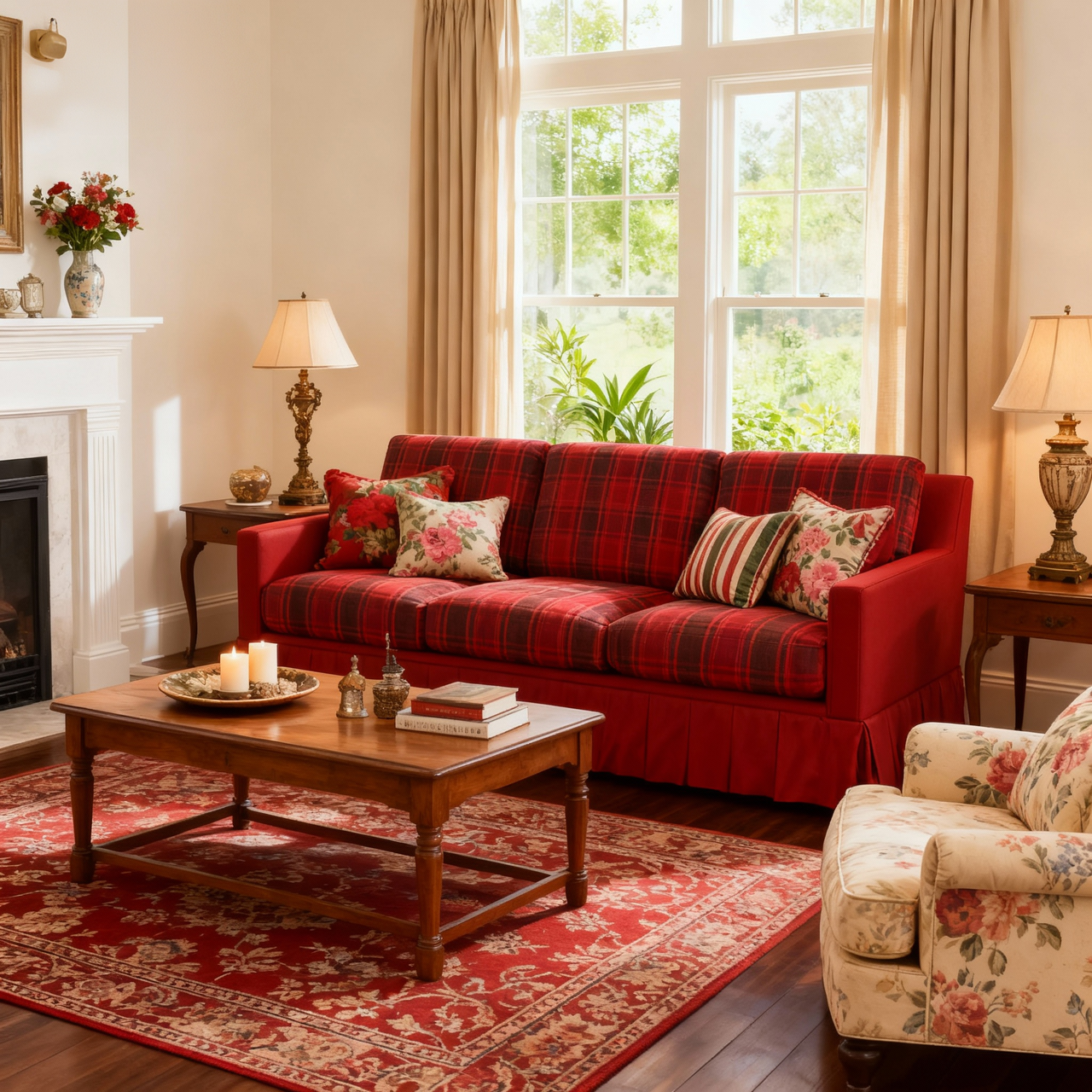 Cottonfy Country Check Sofa with Removable Skirted Covers