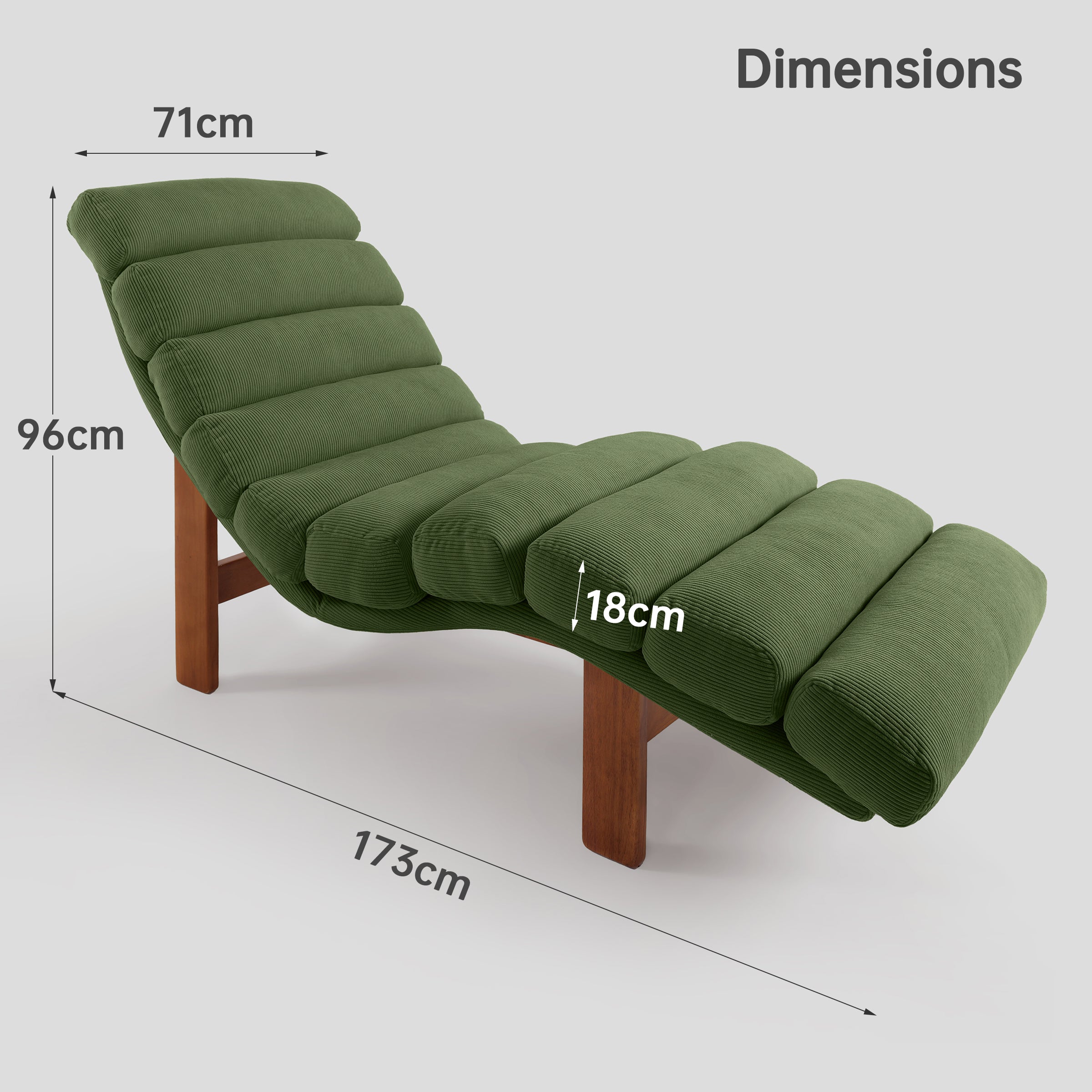 Modern Ergonomic Corduroy Chaise Lounge with Natural Wooden Frame