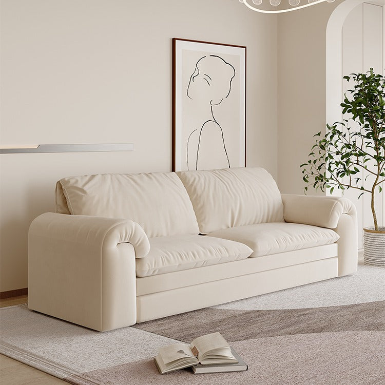 Cream Convertible Sleeper Sofa Bed with Drawers