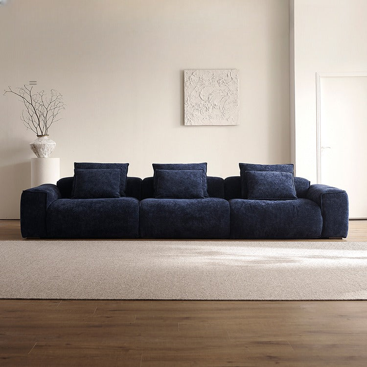 Tofu Block Vintage Chenille Fabric Sofa Stain Resistant Navy Blue