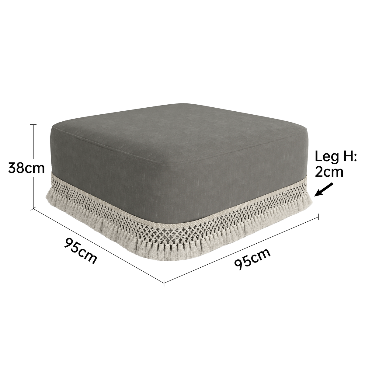 Fringed Square Ottoman with Washable Slipcover