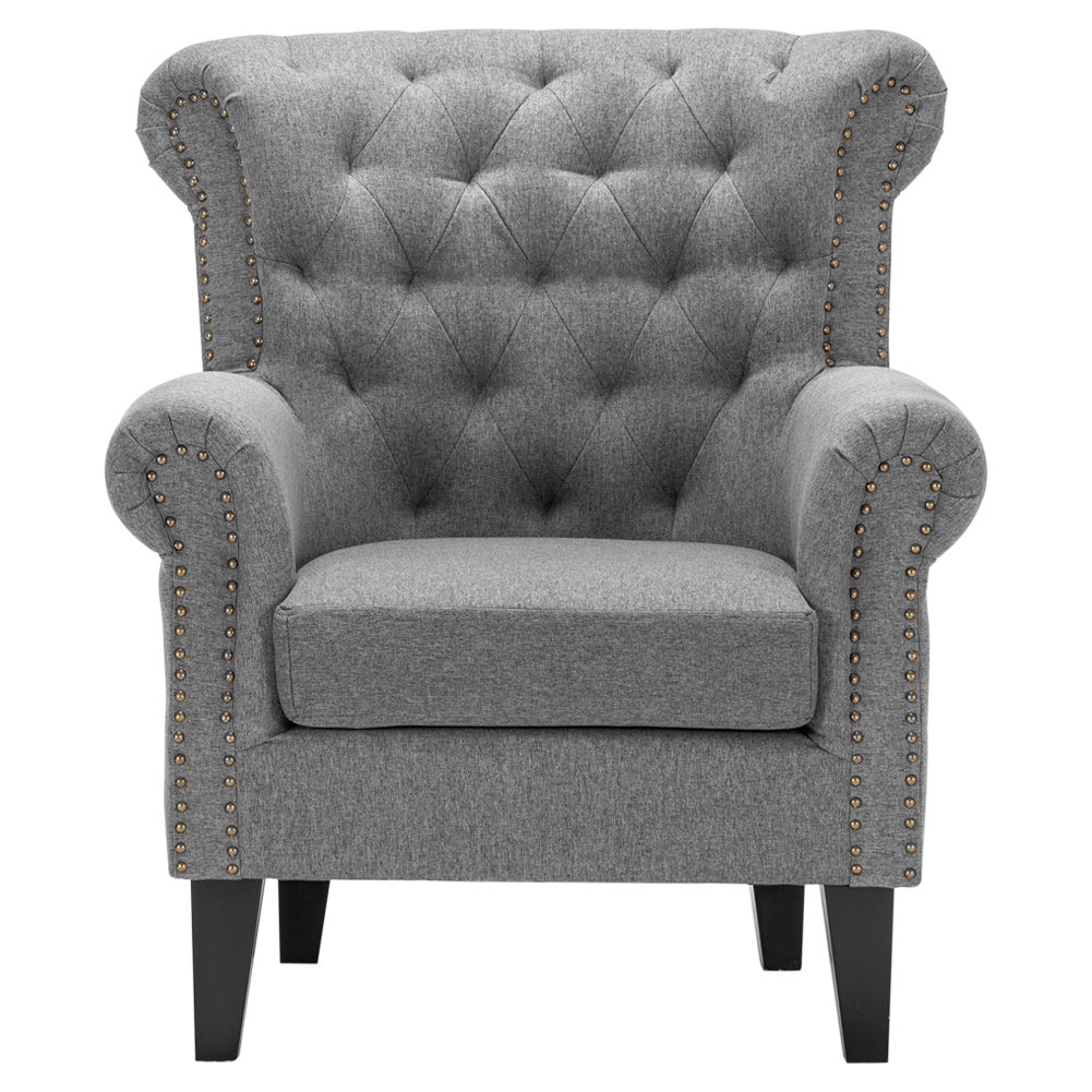 Mid-Century Deep Seating Nailhead Chesterfield Wingback Armchair