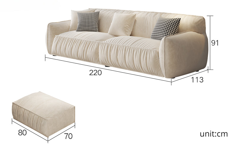 Creamy Padded Lint Sofa with Matching Footstool