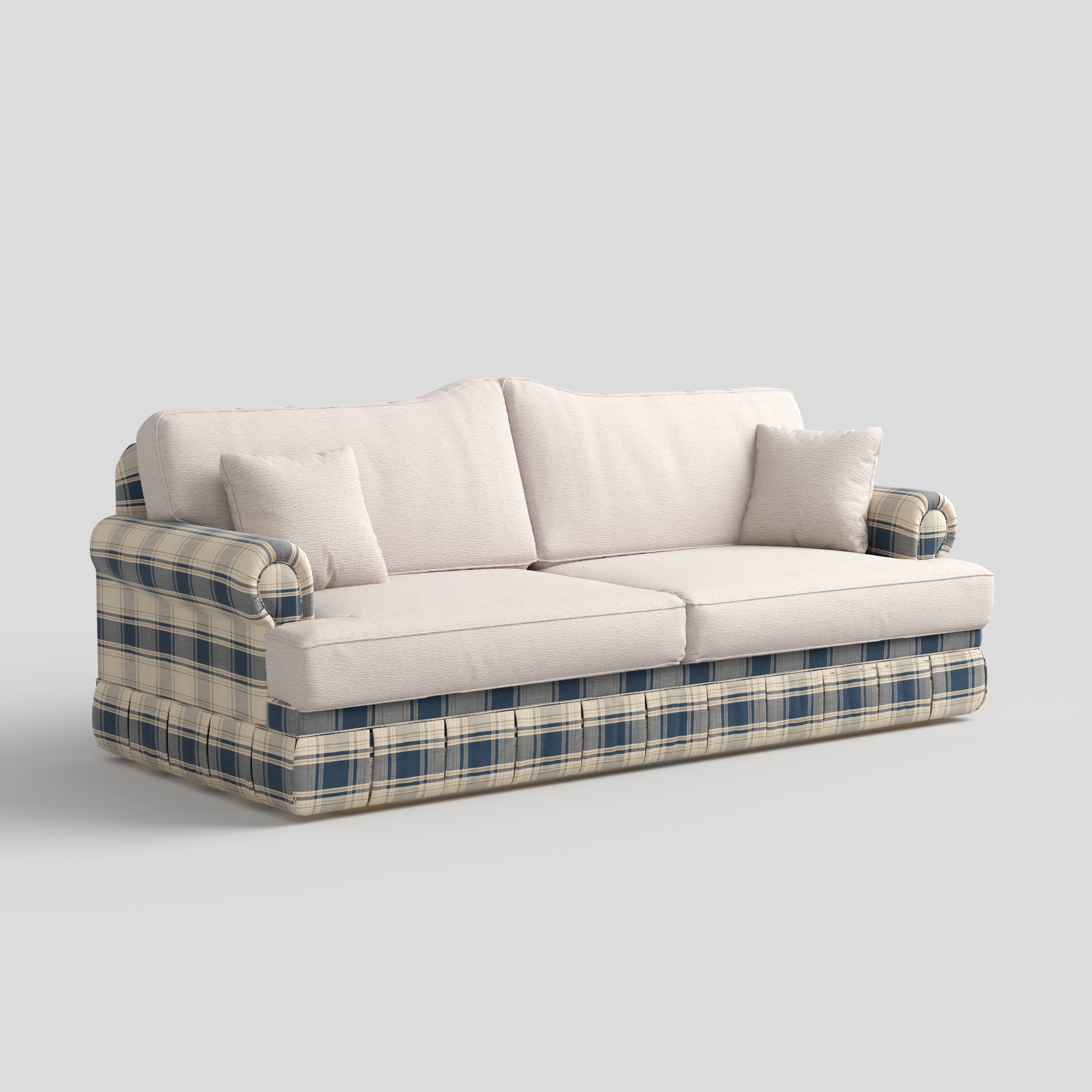 Cottonfy Heritage Plaid Skirted Sofa with Concealed Storage Drawers