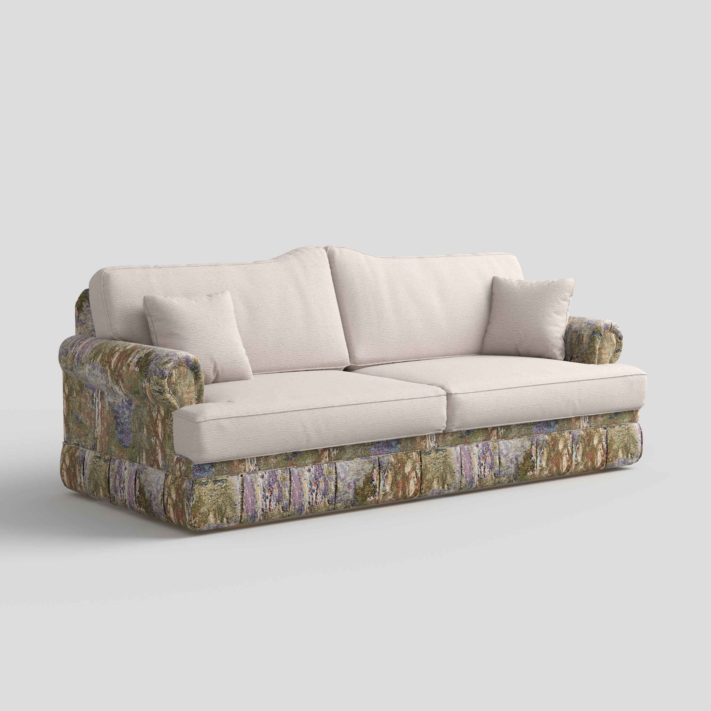 Cottonfy Heritage Plaid Skirted Sofa with Concealed Storage Drawers