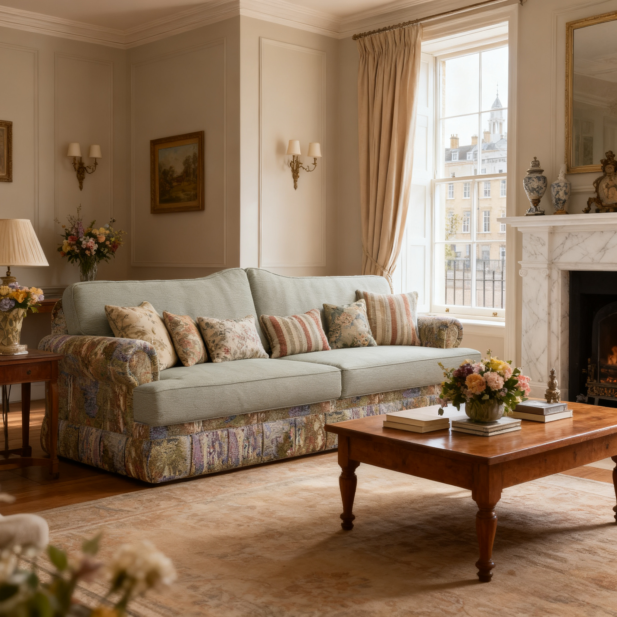 Cottonfy Heritage Plaid Skirted Sofa with Concealed Storage Drawers