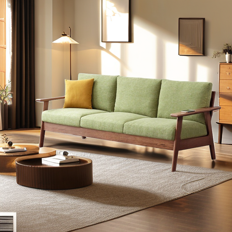 Elegant Oak Wood Sofa with Removable Cushioned Seating