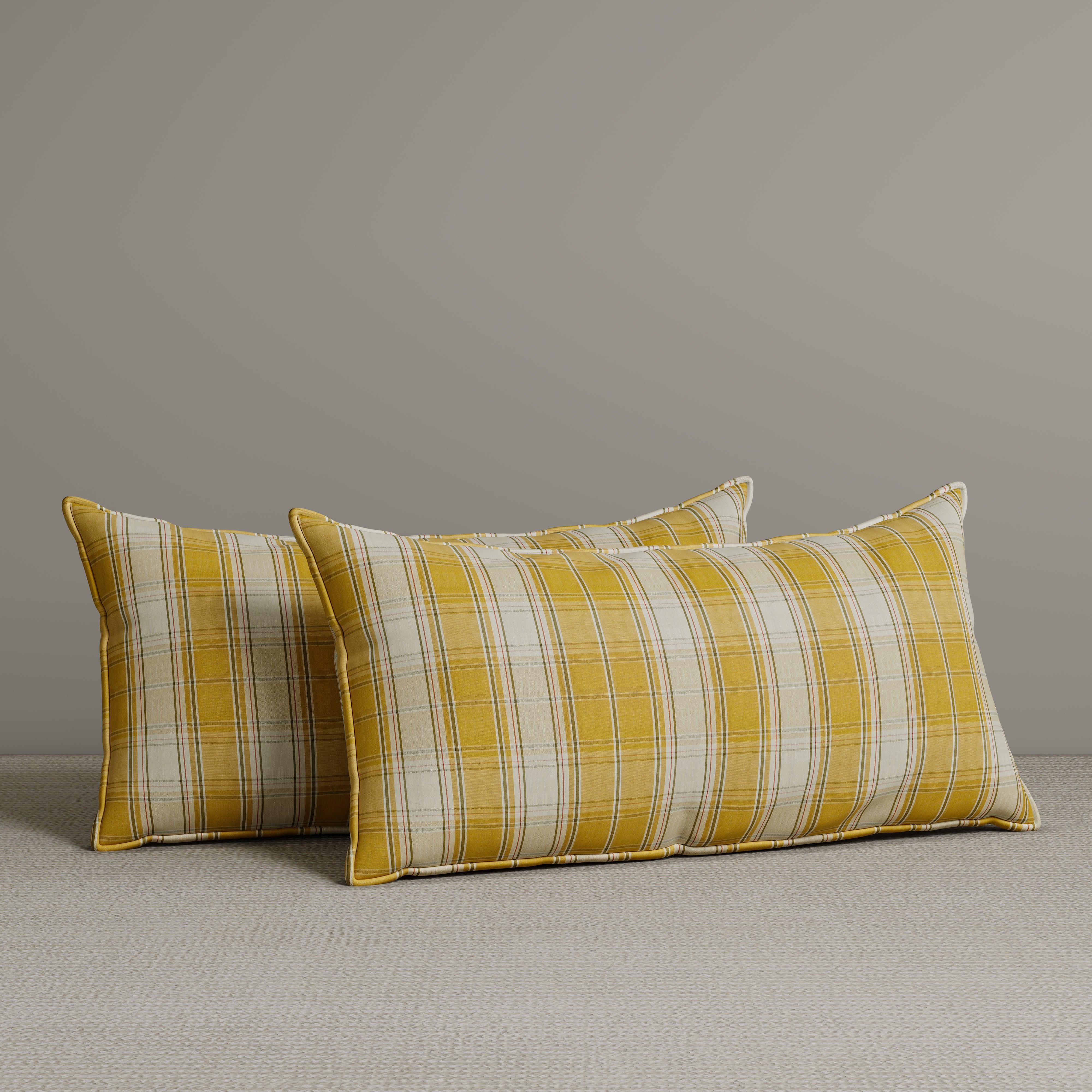 Exclusive Waist Cushion in Yellow Checkered Cotton Linen, 56*27*12 CM