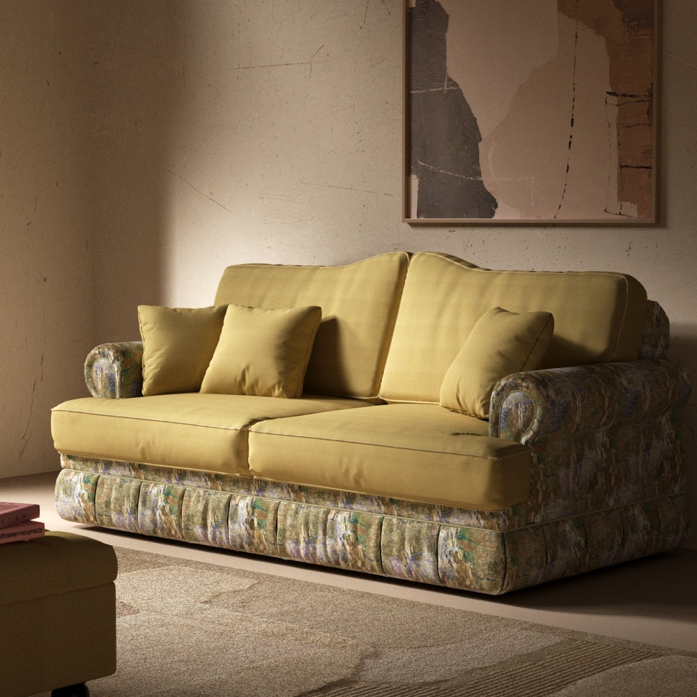 Cottonfy Heritage Plaid Skirted Sofa with Concealed Storage Drawers