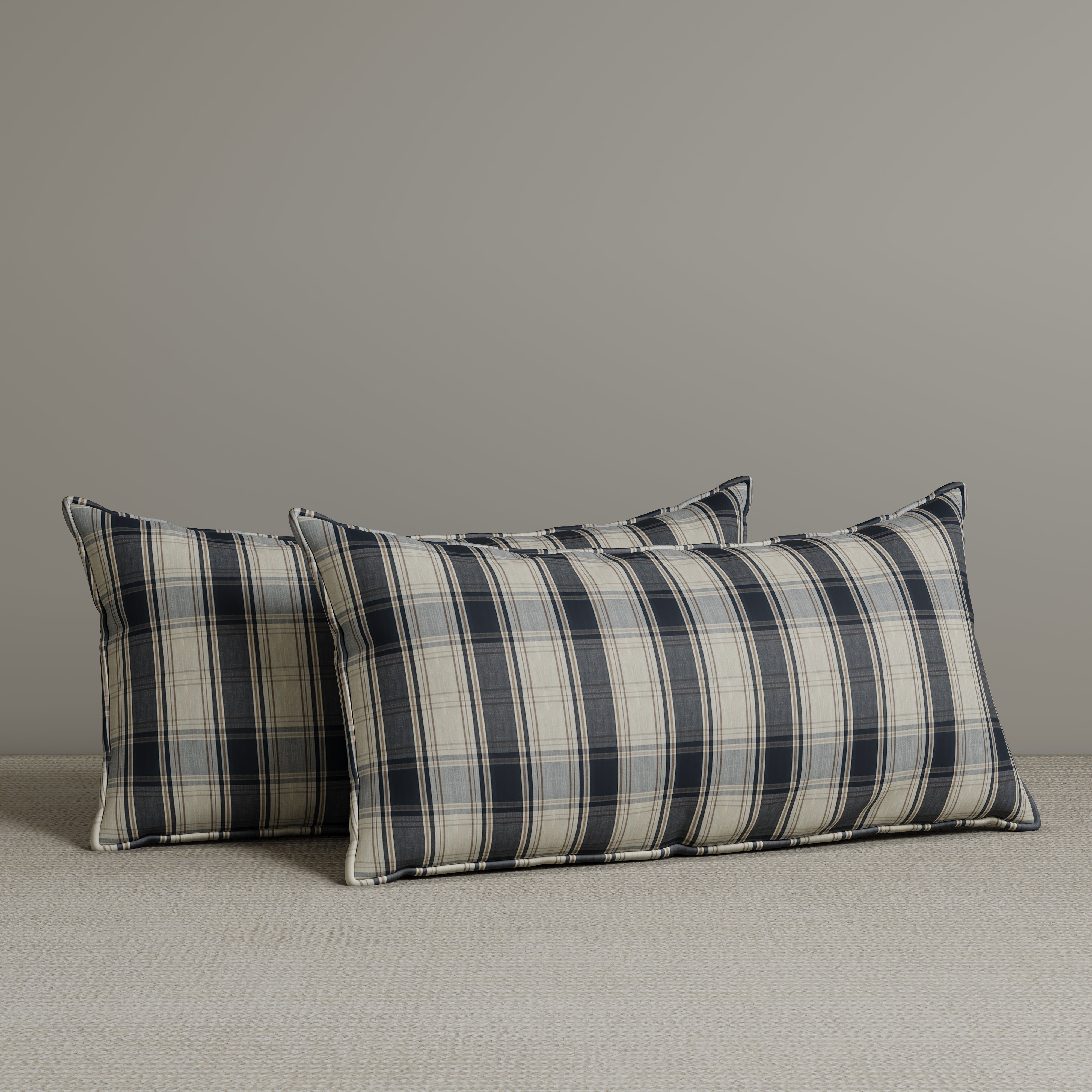 Exclusive Waist Cushion in Black Checkered Cotton Linen, 56*27*12 CM