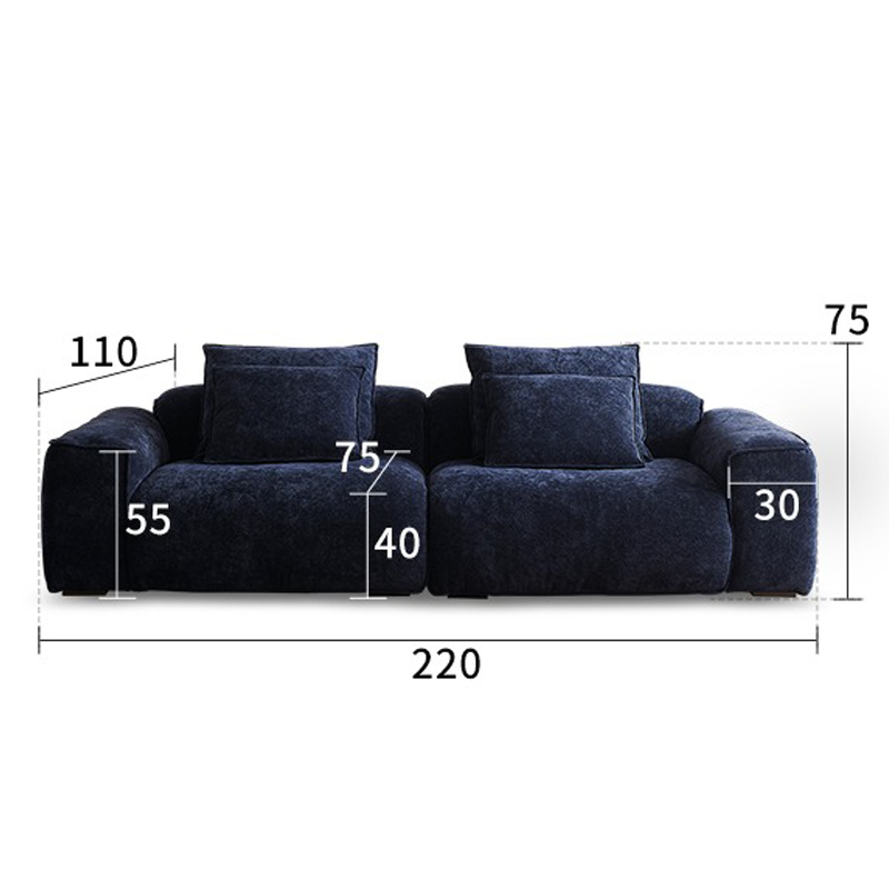 Tofu Block Vintage Chenille Fabric Sofa Stain Resistant Navy Blue