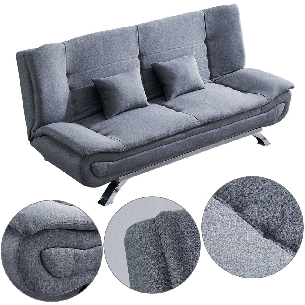 Modern 2-Seater Linen Fabric Sofa Bed with Cushions and 2 Pillows