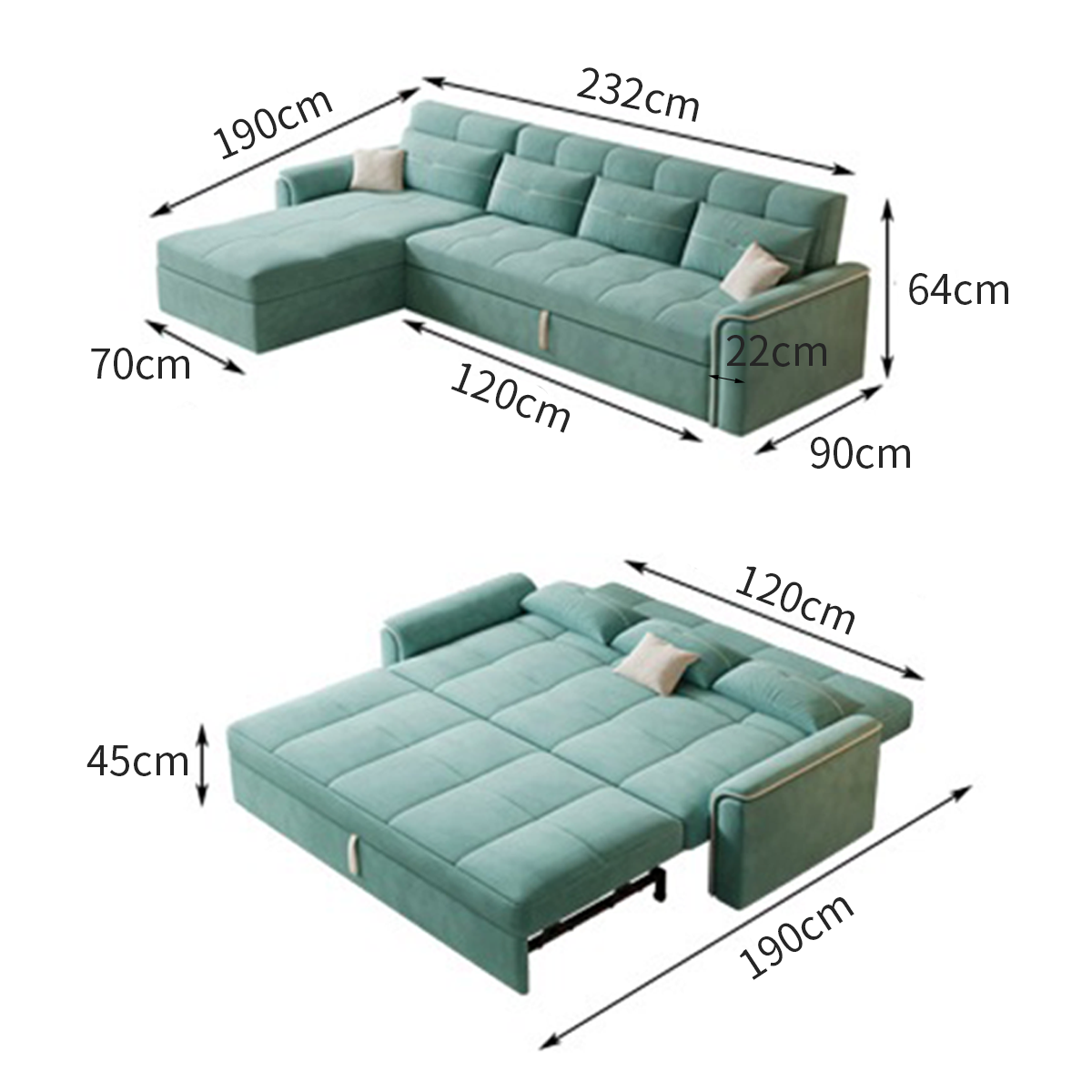 Multifunctional Mint Velvet Pull Out Chaise Sofa Bed with Storage