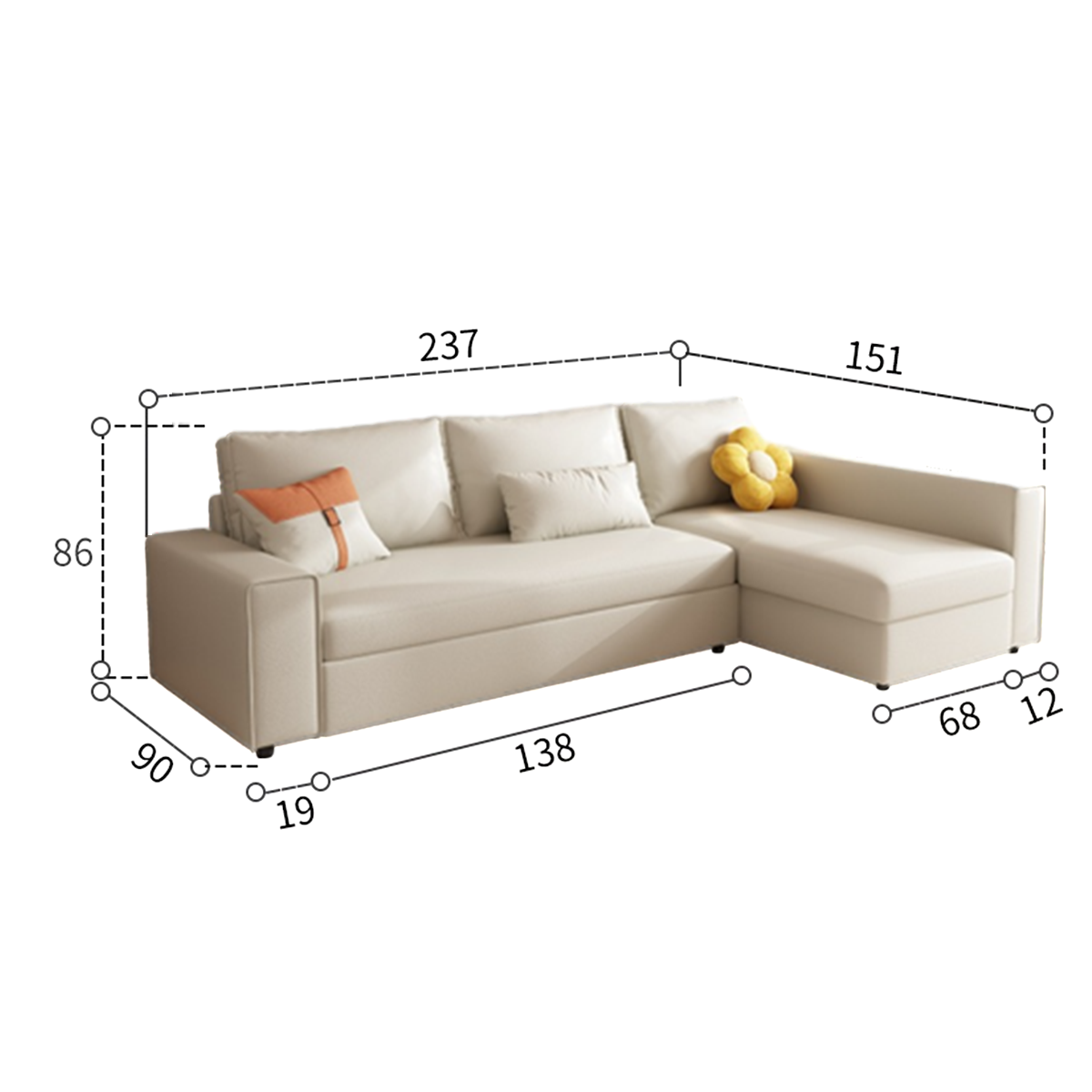 Corner Leathaire Chaise Sleeper Sofa Bed with Storage