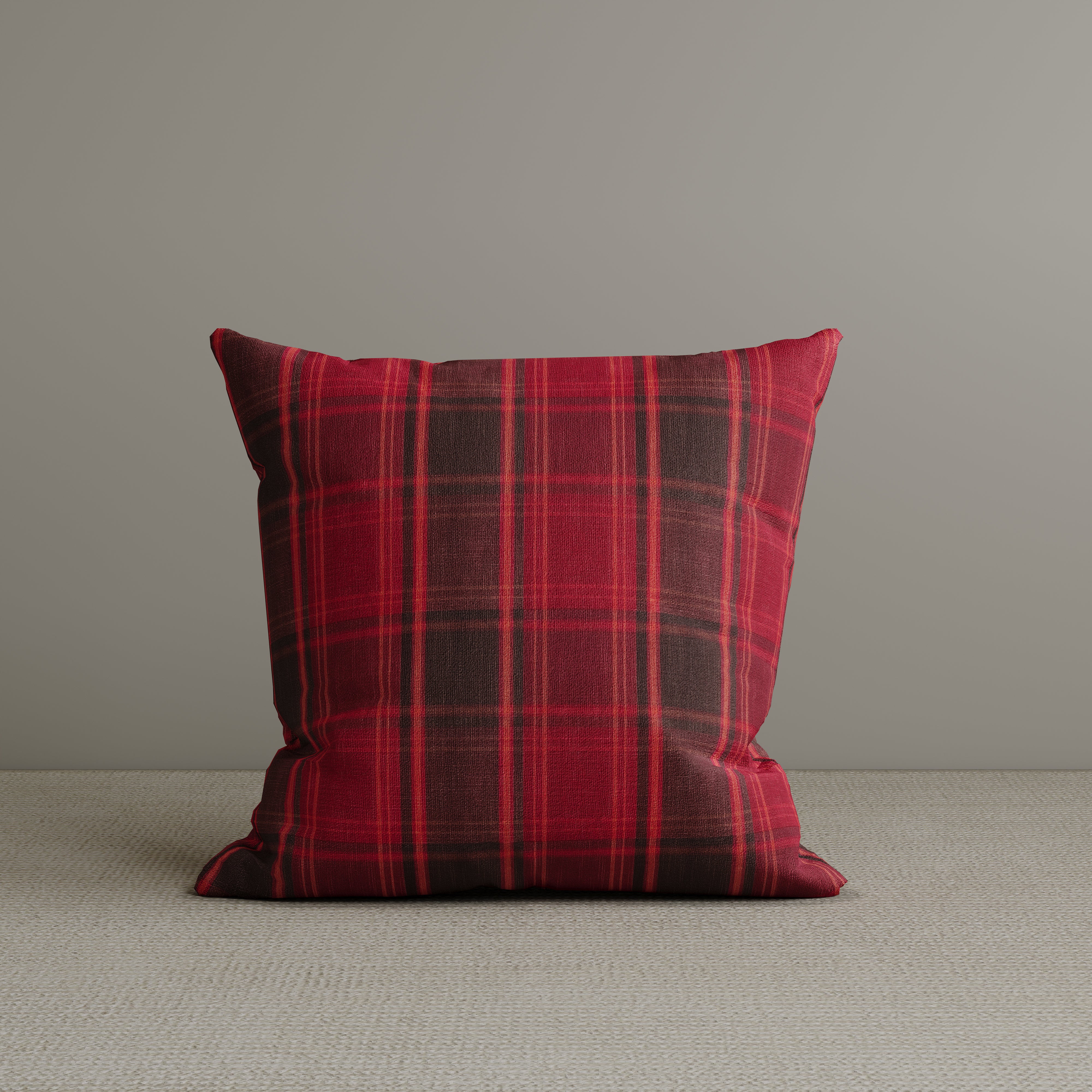 Square Exclusive Design Cushion in Garnet Red Plaid Cotton Linen, 45*45CM