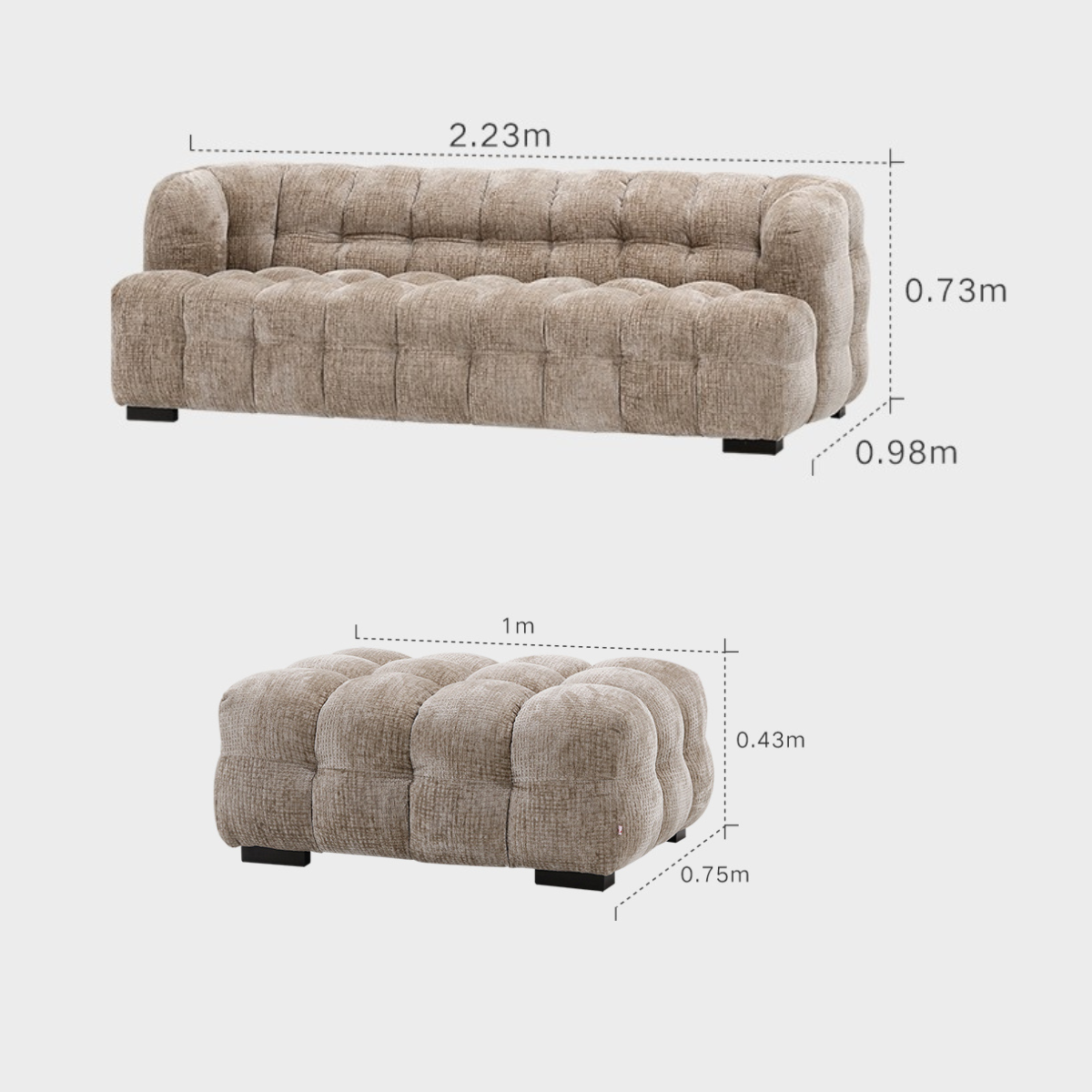 Marshmallow Vintage Chenille Craft Sofa