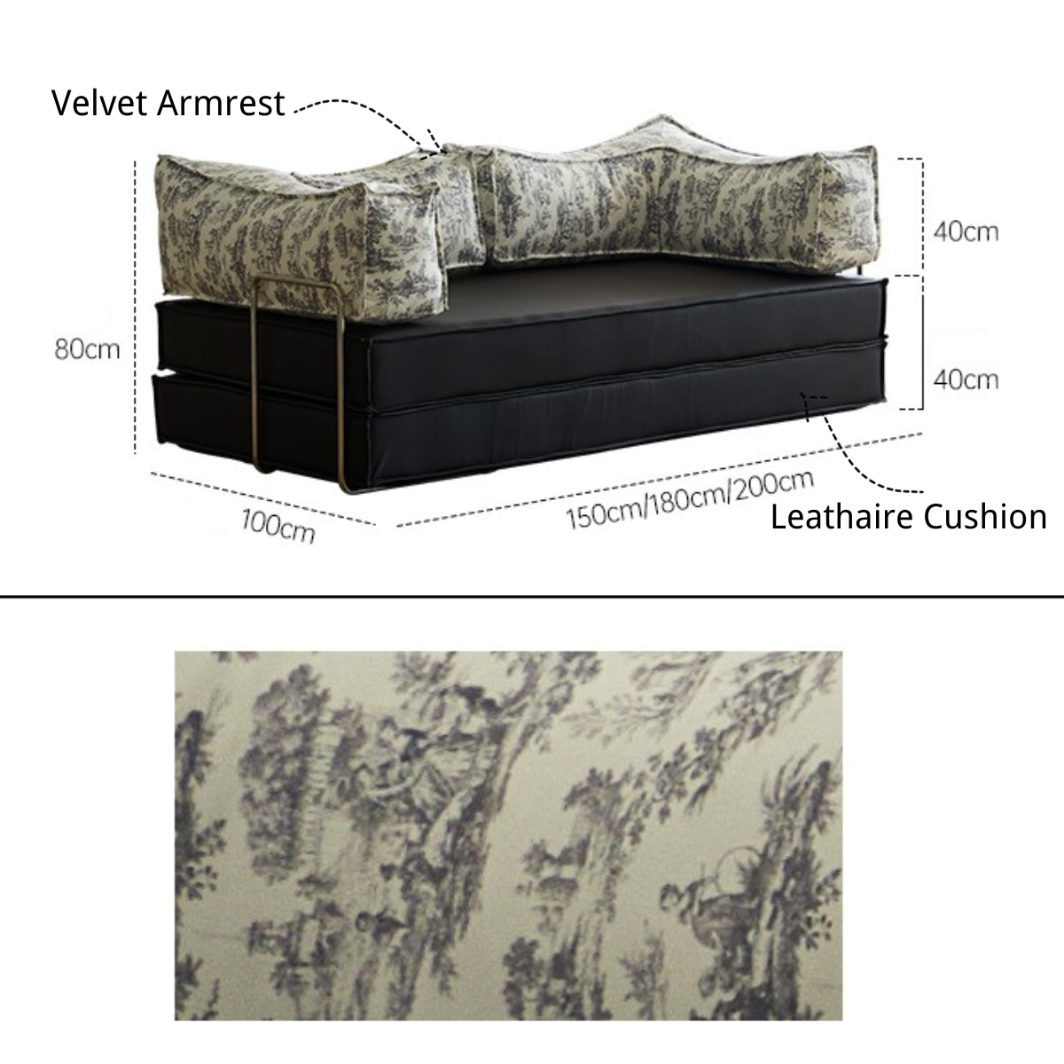 Velvet Modular Curved Armrests Detachable Sofa Bed