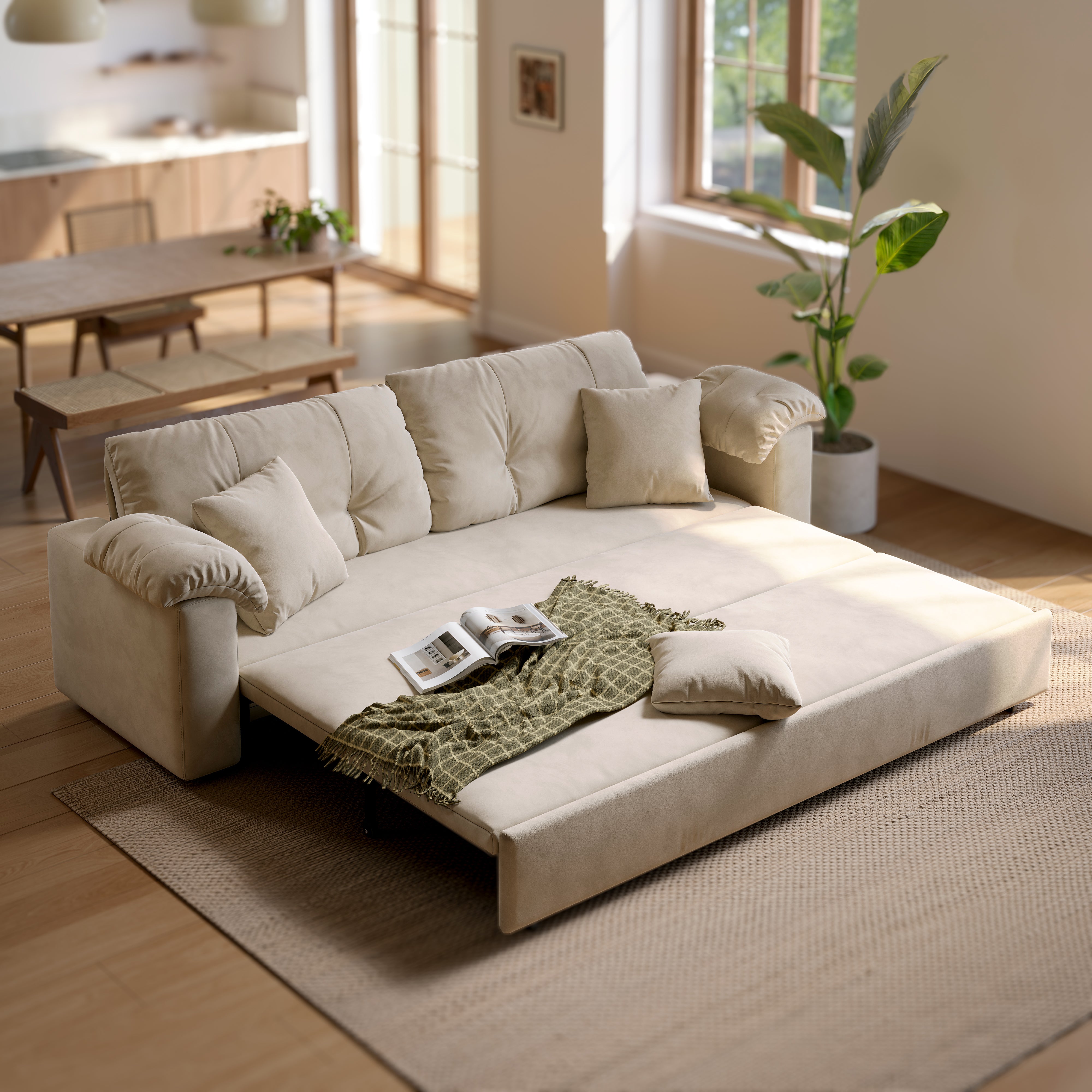 Multifunctional Sleeper Pull Out 2 Seater Sofa Bed with Storage Space