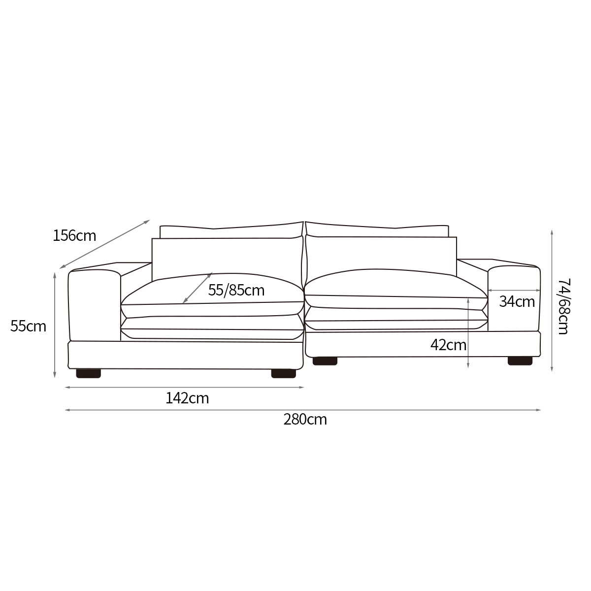 Wabi-Sabi Designer Sofa with Side Table