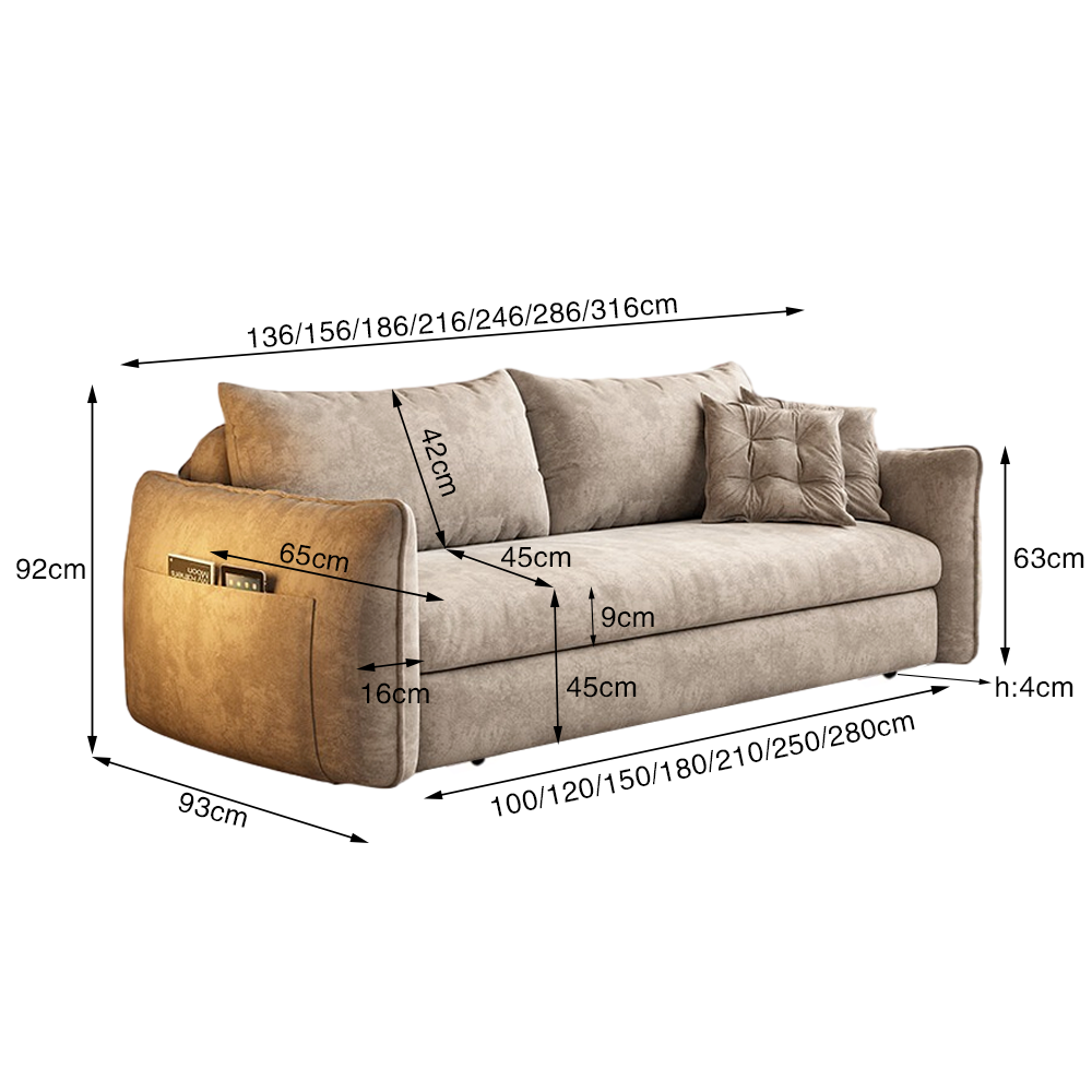 Upgrade Adjustable Multifunctional 3 Seater Sofa Bed with Storage Space