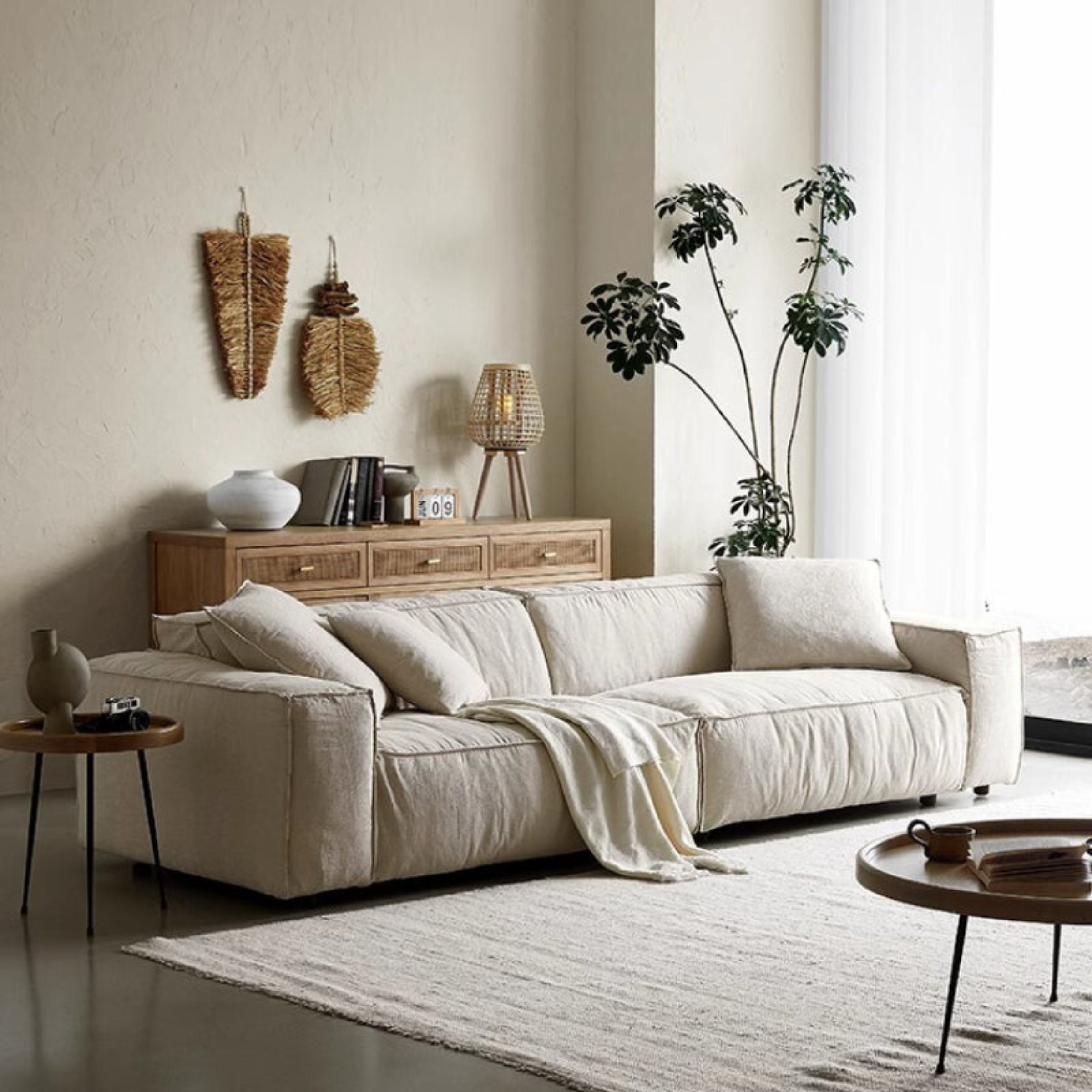 Elegant Linen Tofu Block Fabric Down Sofa