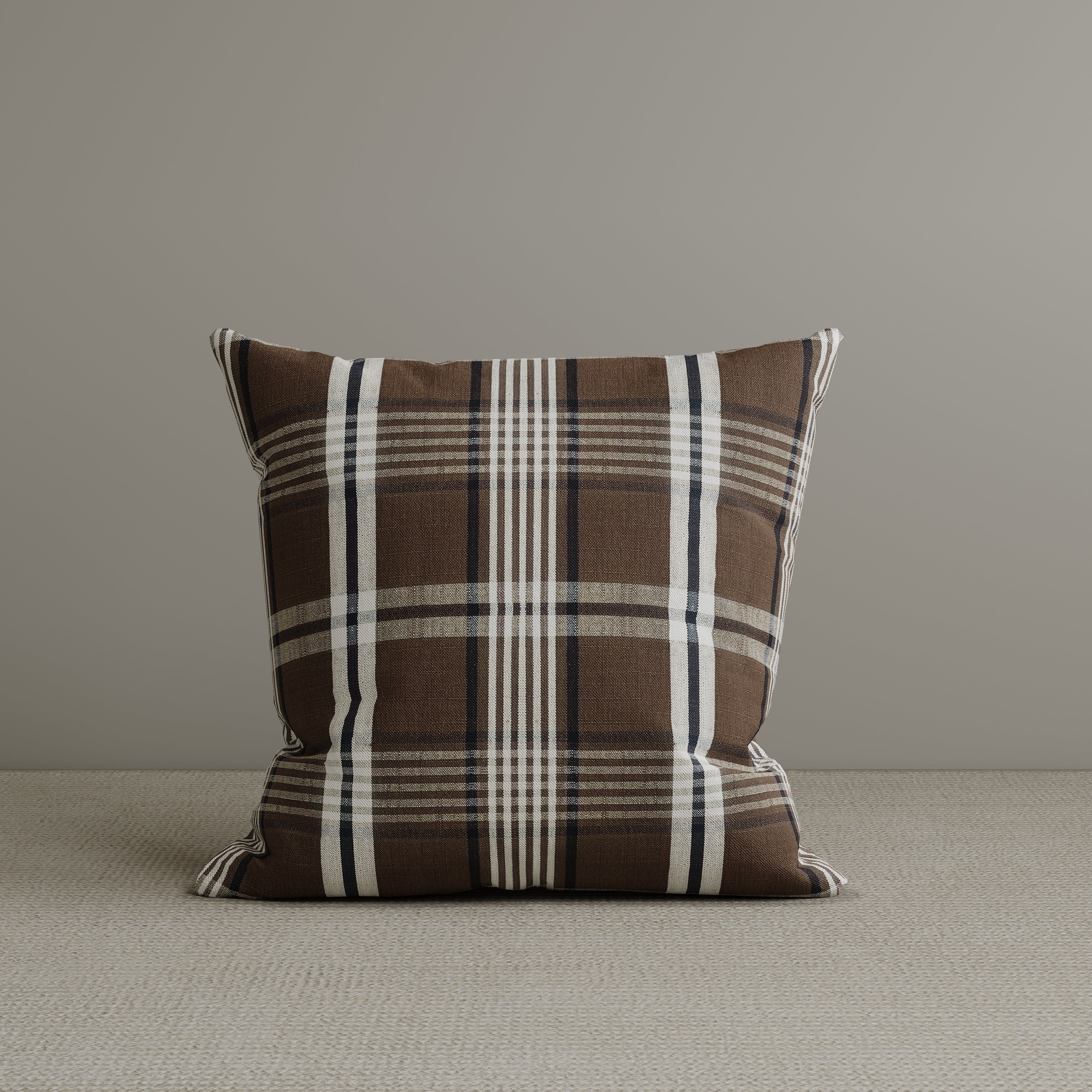 Square Exclusive Design Cushion in Brown Checkered Cotton Linen, 50*50CM