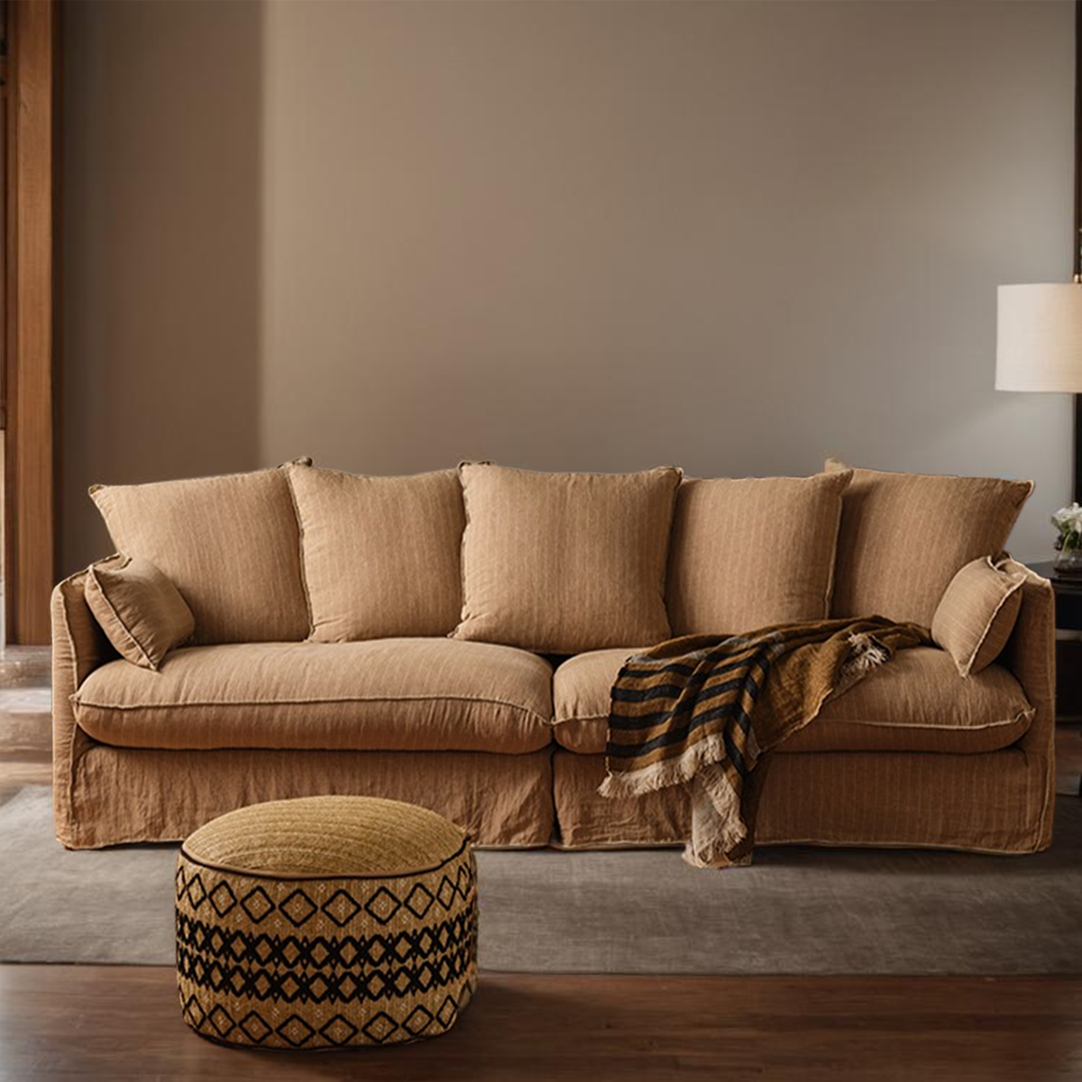 Natural Linen Down Sofa for Living Room