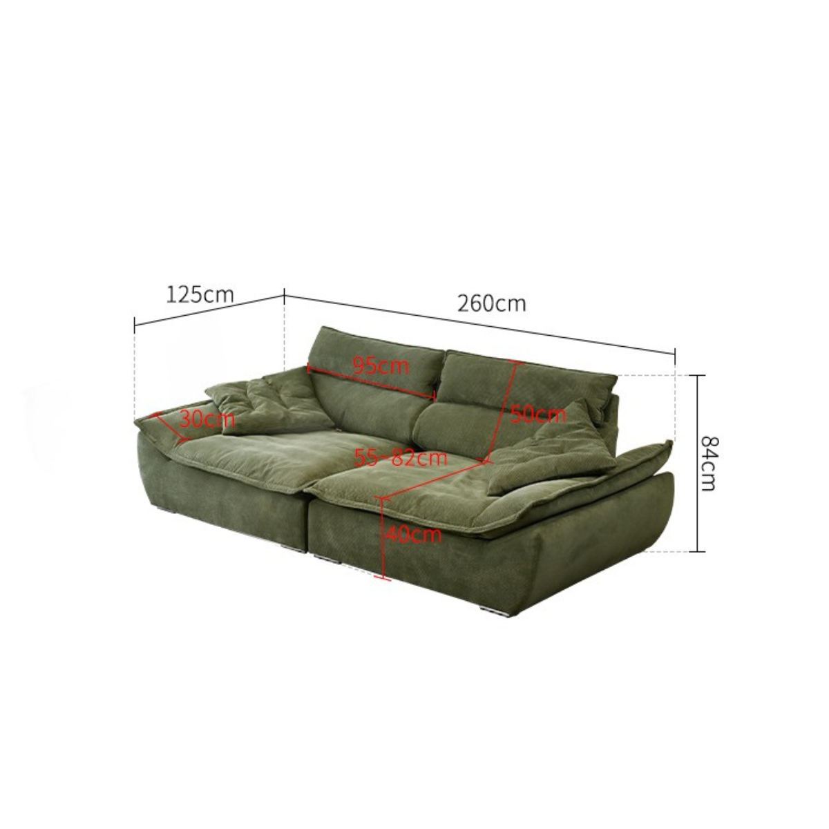 Adjustable Backrest Sailboat  Corduroy Sofa Green