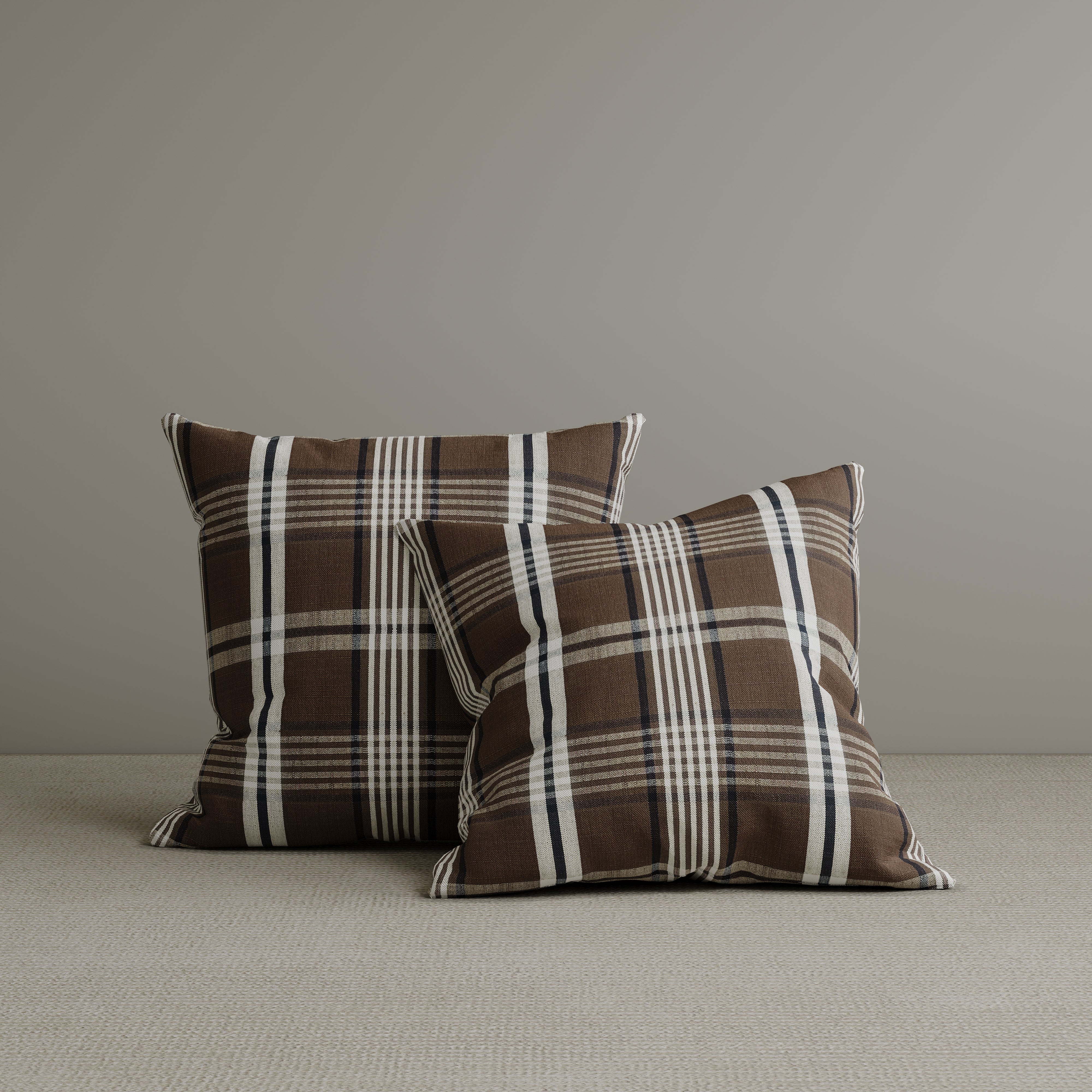 Square Exclusive Design Cushion in Brown Checkered Cotton Linen, 50*50CM