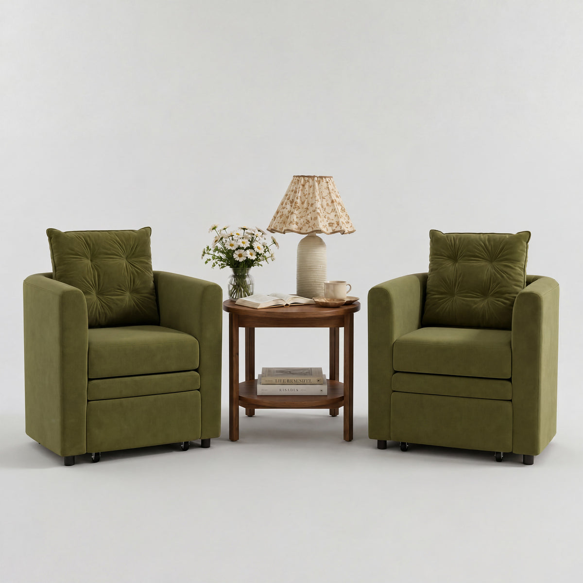 Velvet Armchair Hidden Storage Footstool
