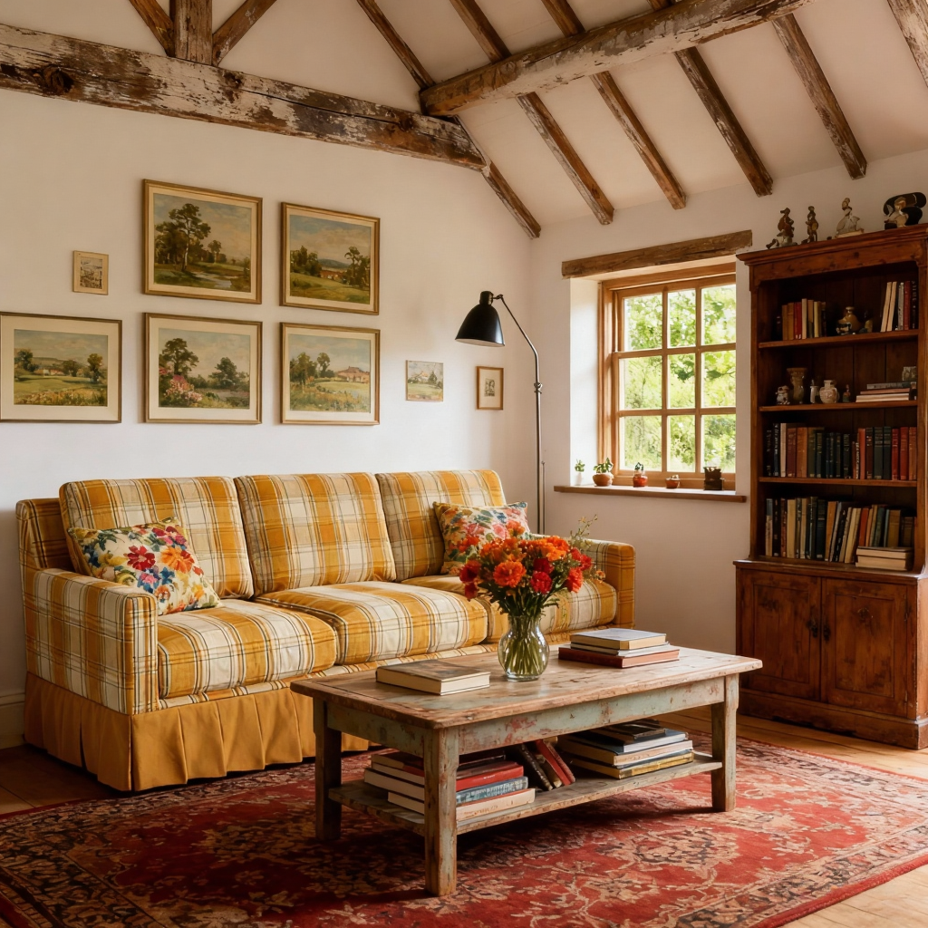 Cottonfy Country Check Sofa with Removable Skirted Covers