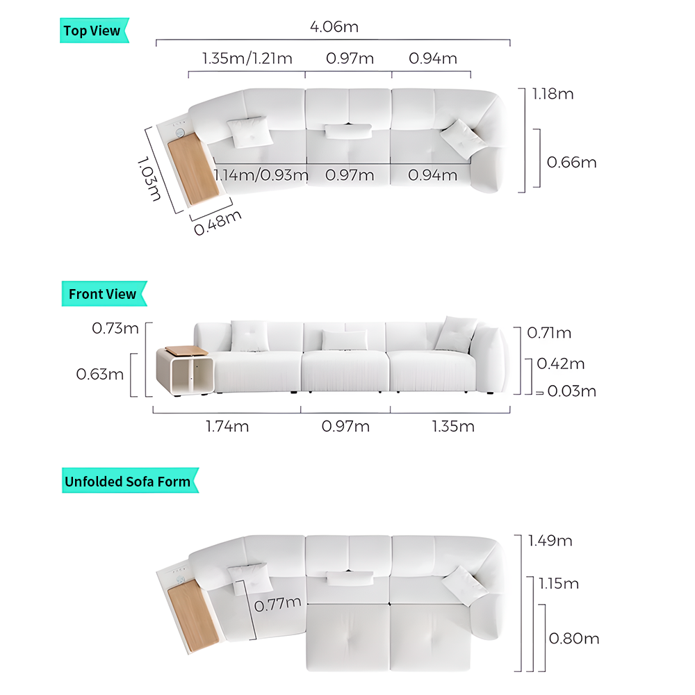 Cream Smart Electric Telescoping Soft Landing Fabric Sofa