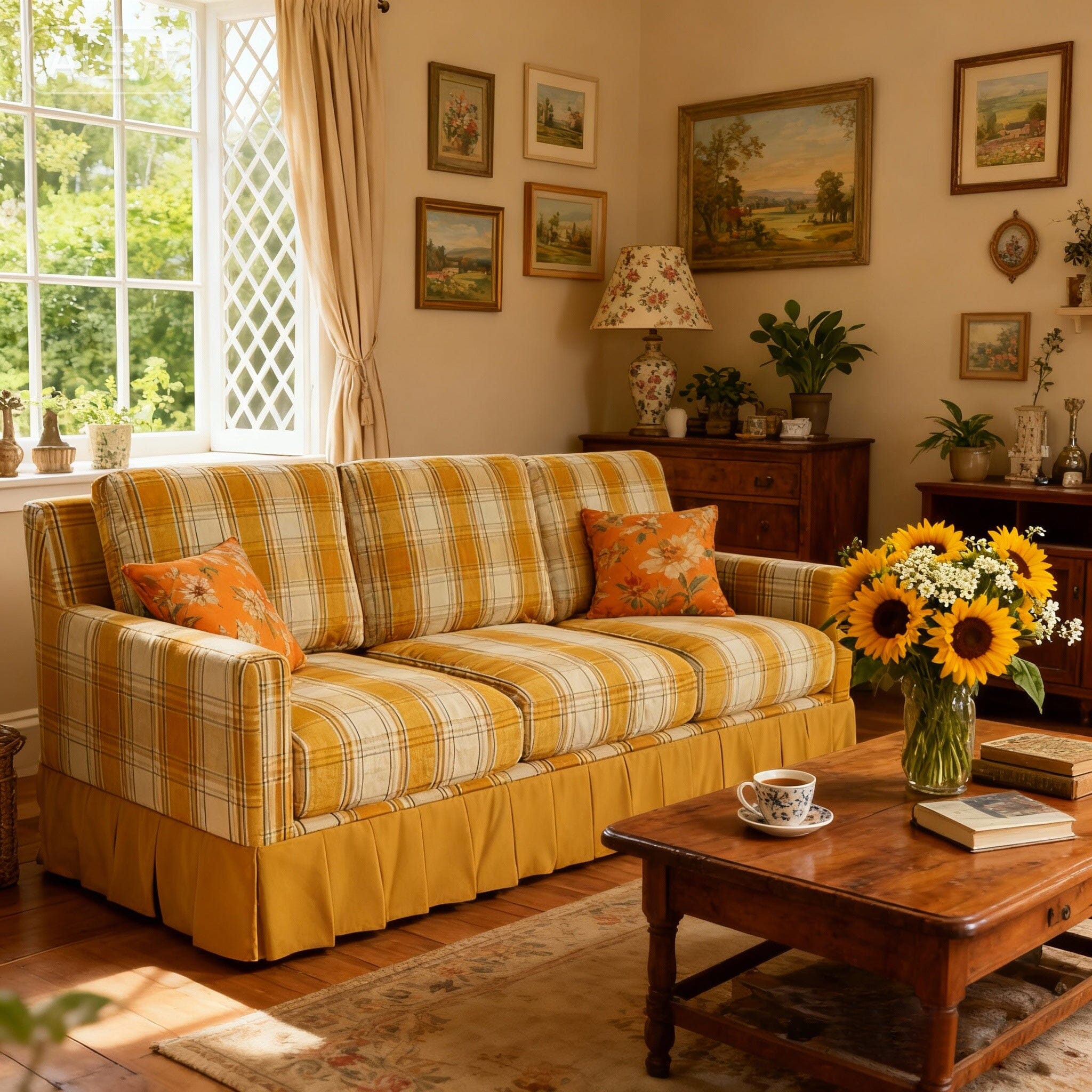 Cottonfy Country Check Sofa with Removable Skirted Covers Living and Home 