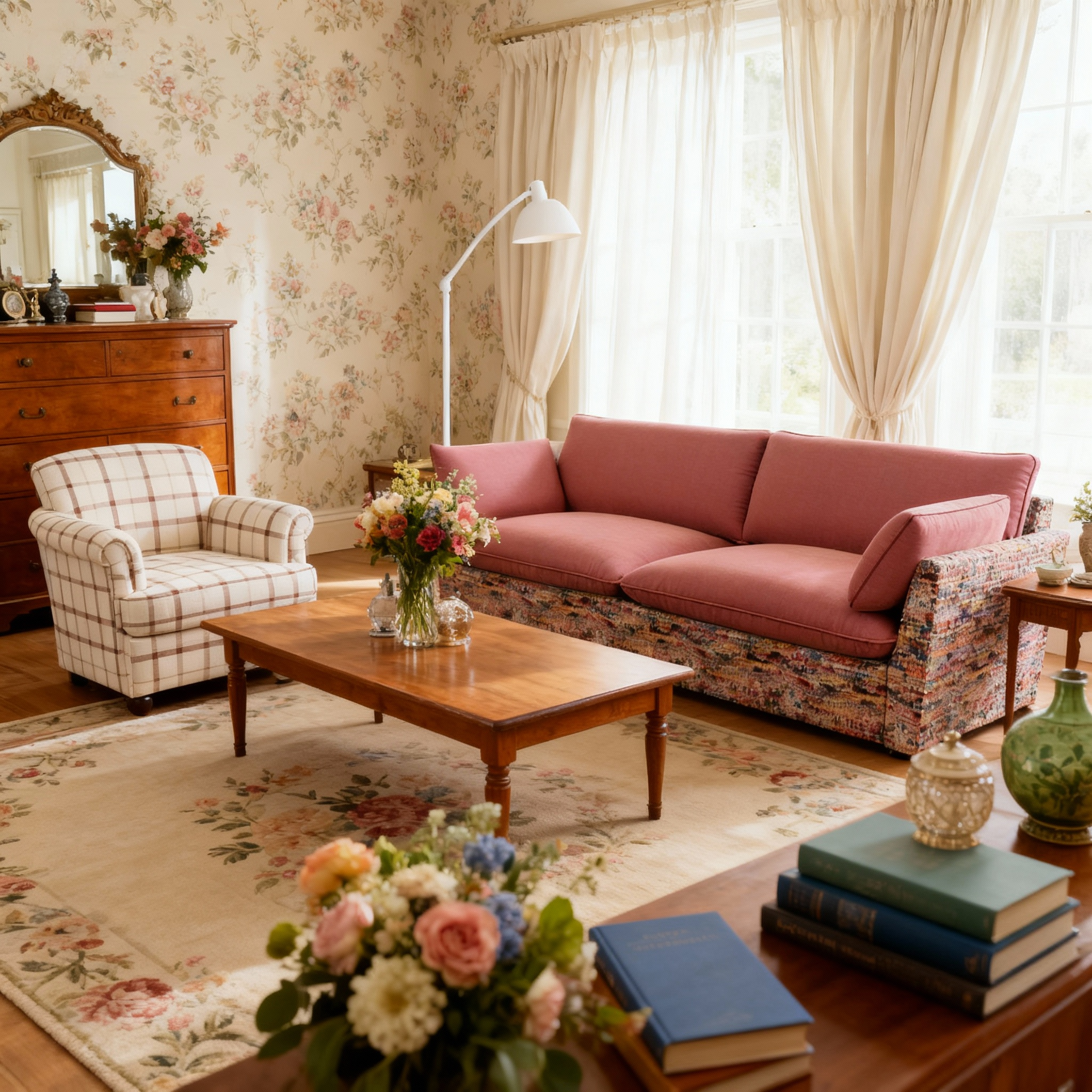 British Retro Check & Striped Sofa with Removable Covers