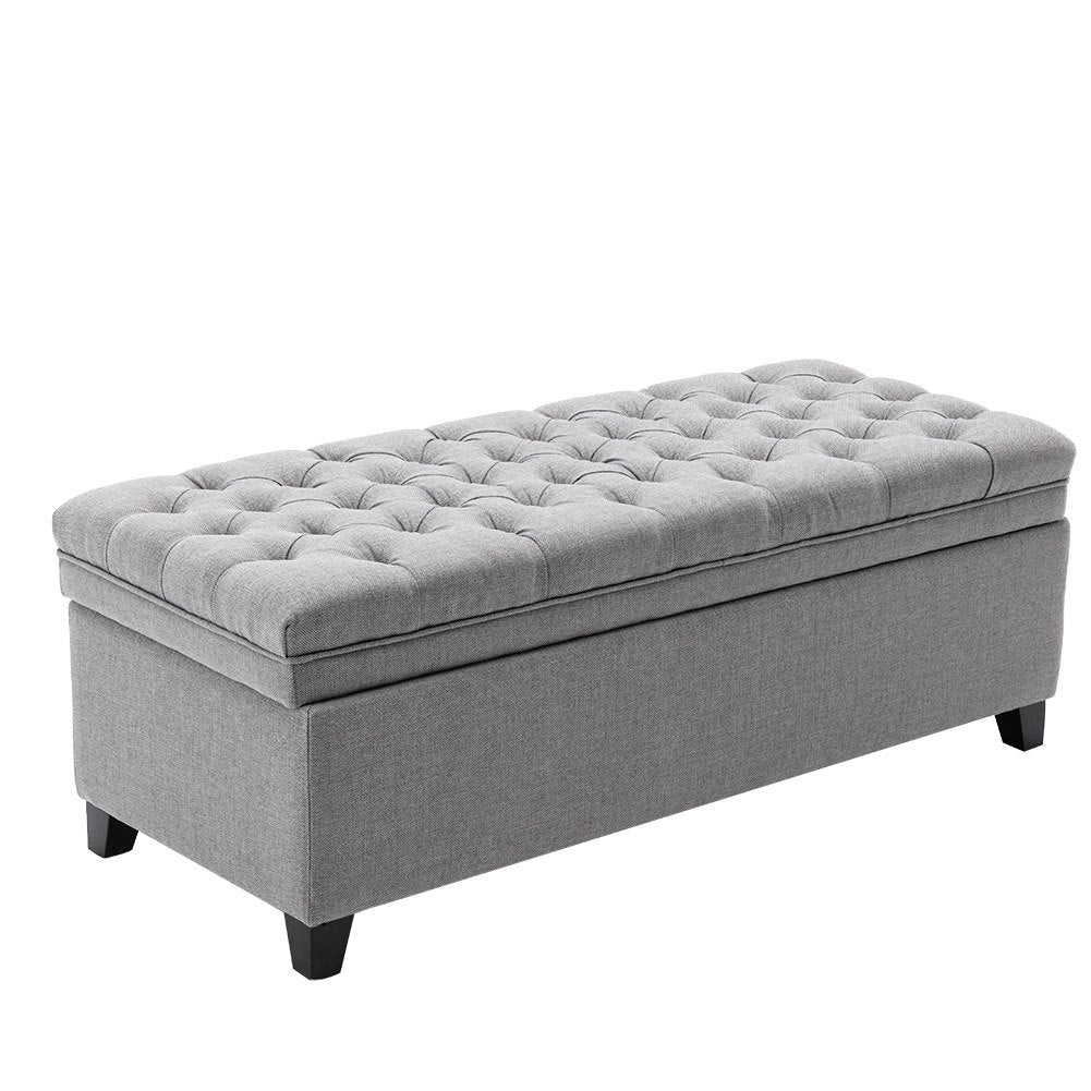 Linen Padded Cushion Bed End Bench with Storage Space