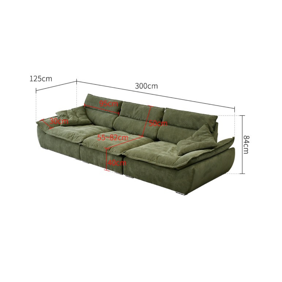 Adjustable Backrest Sailboat  Corduroy Sofa Green