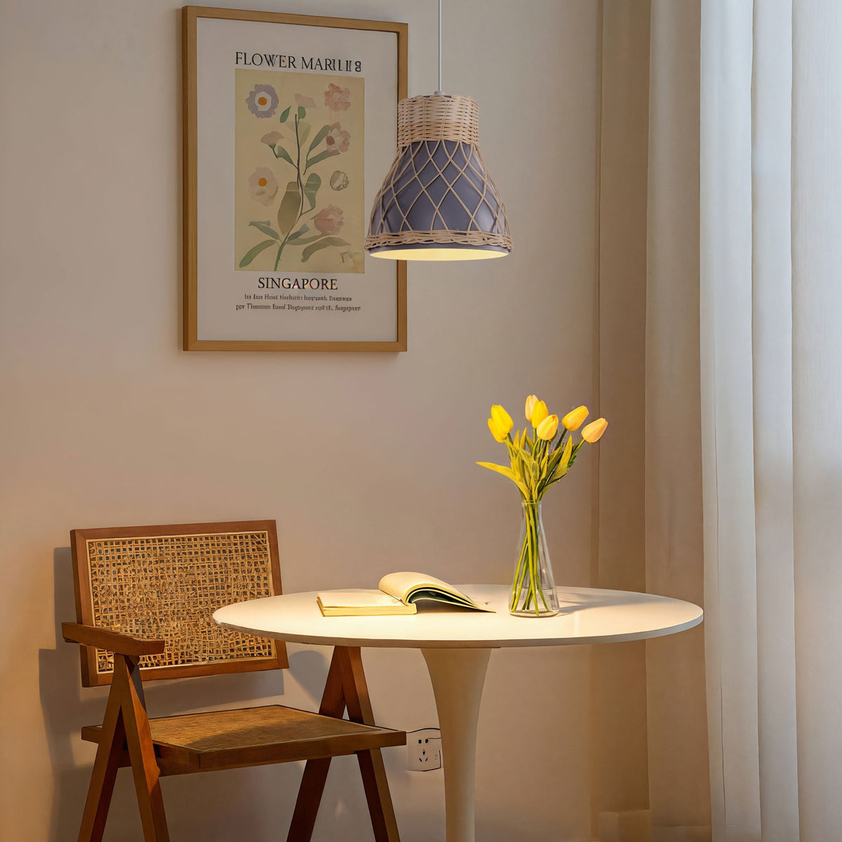 Modern Rattan Pendant Light Available Grey Pink