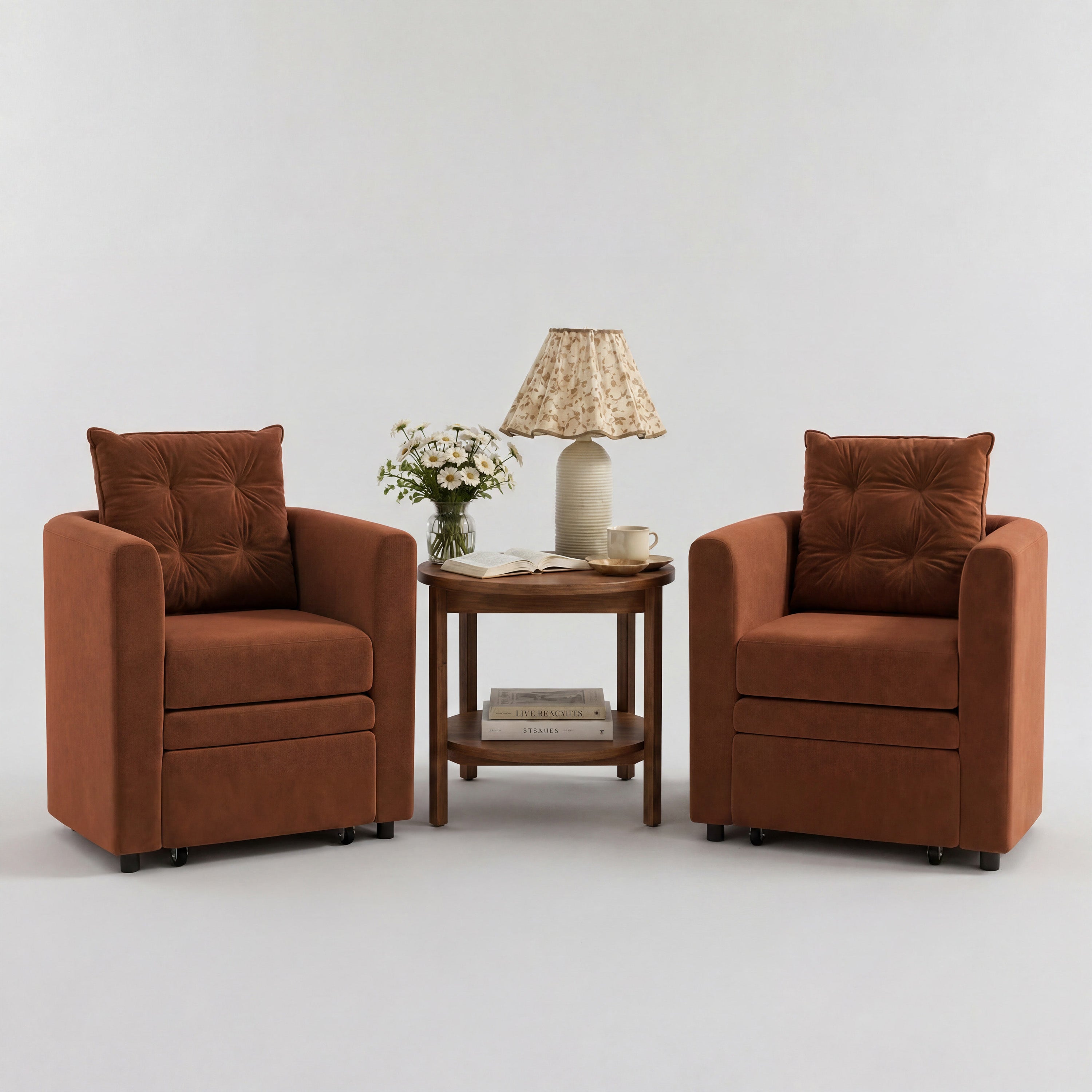 Green Velvet Armchair with Hidden Storage Footstool