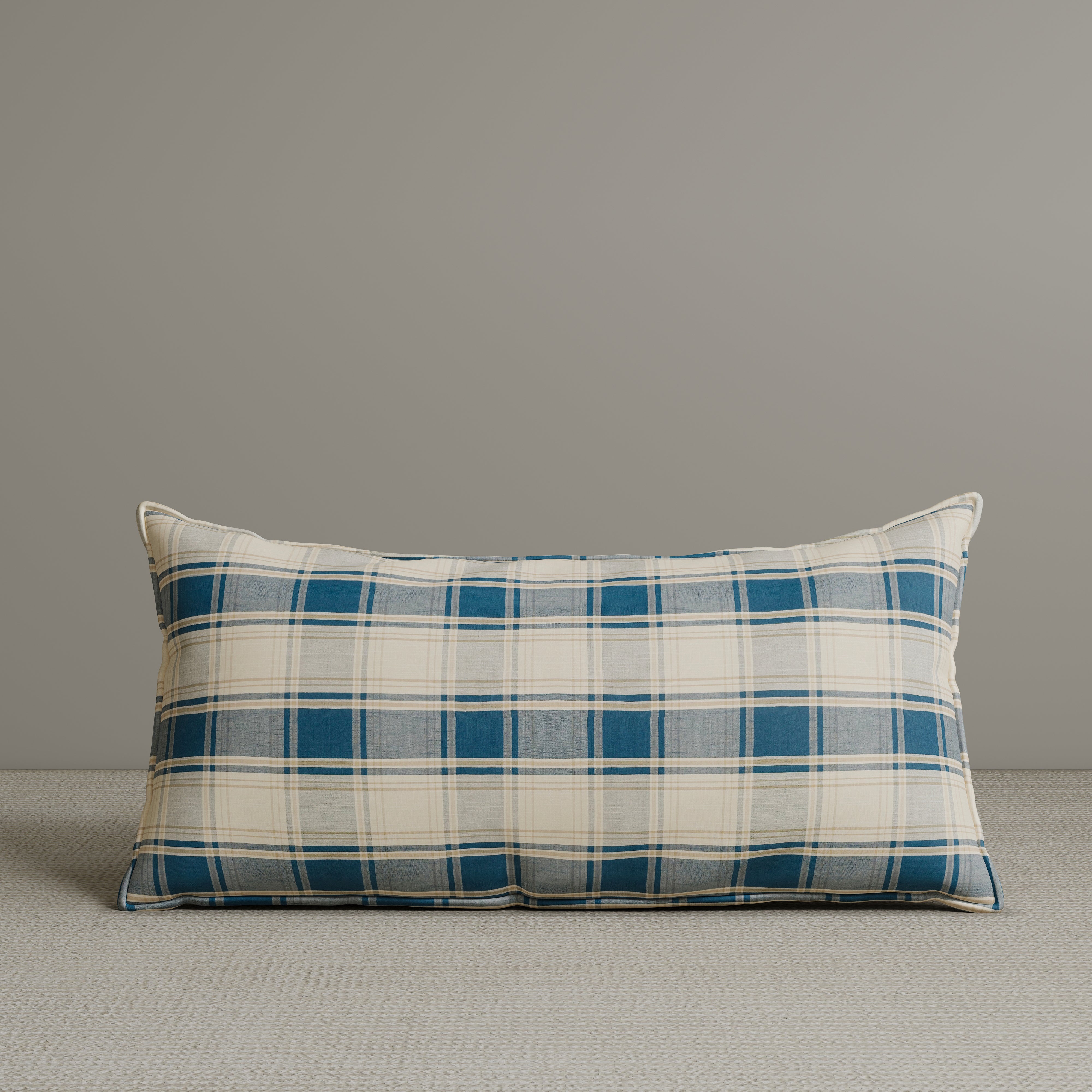 Exclusive Waist Cushion in Dark Blue Checkered Cotton Linen, 56*27*12 CM