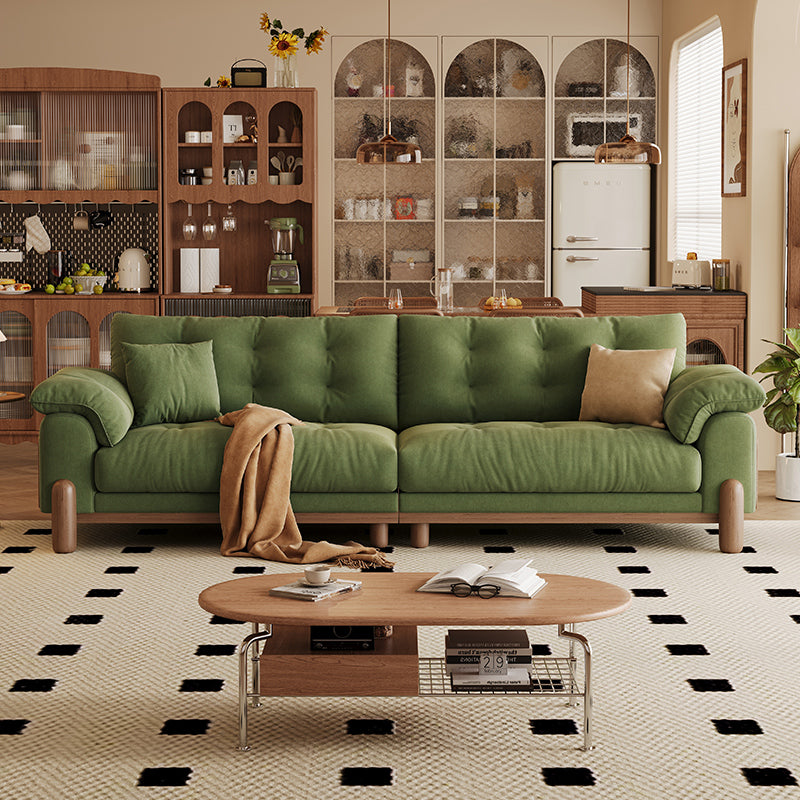 Nordic Fabric Living Room Green Solid Wood Corner Sofa