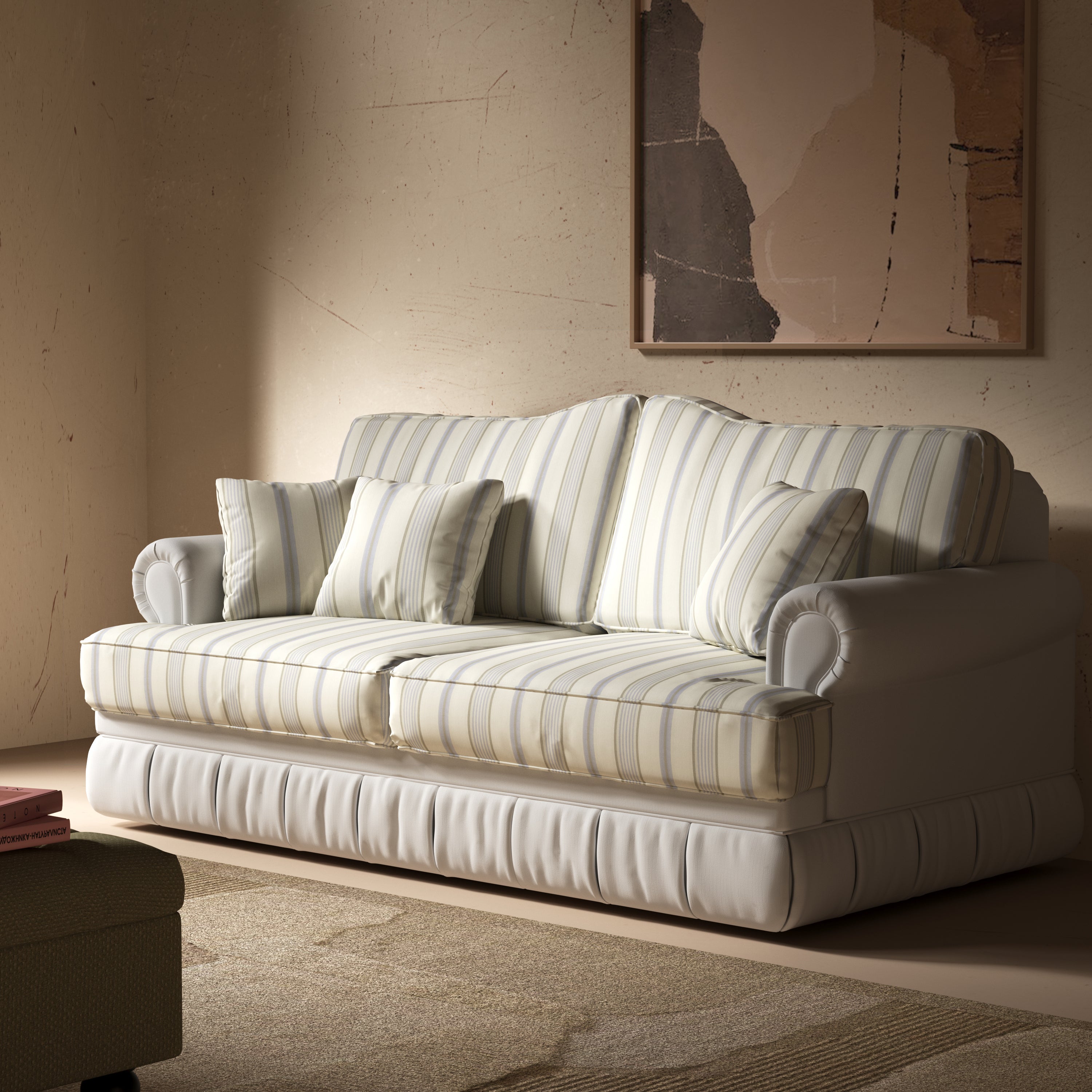 Cottonfy Heritage Plaid Skirted Sofa with Concealed Storage Drawers