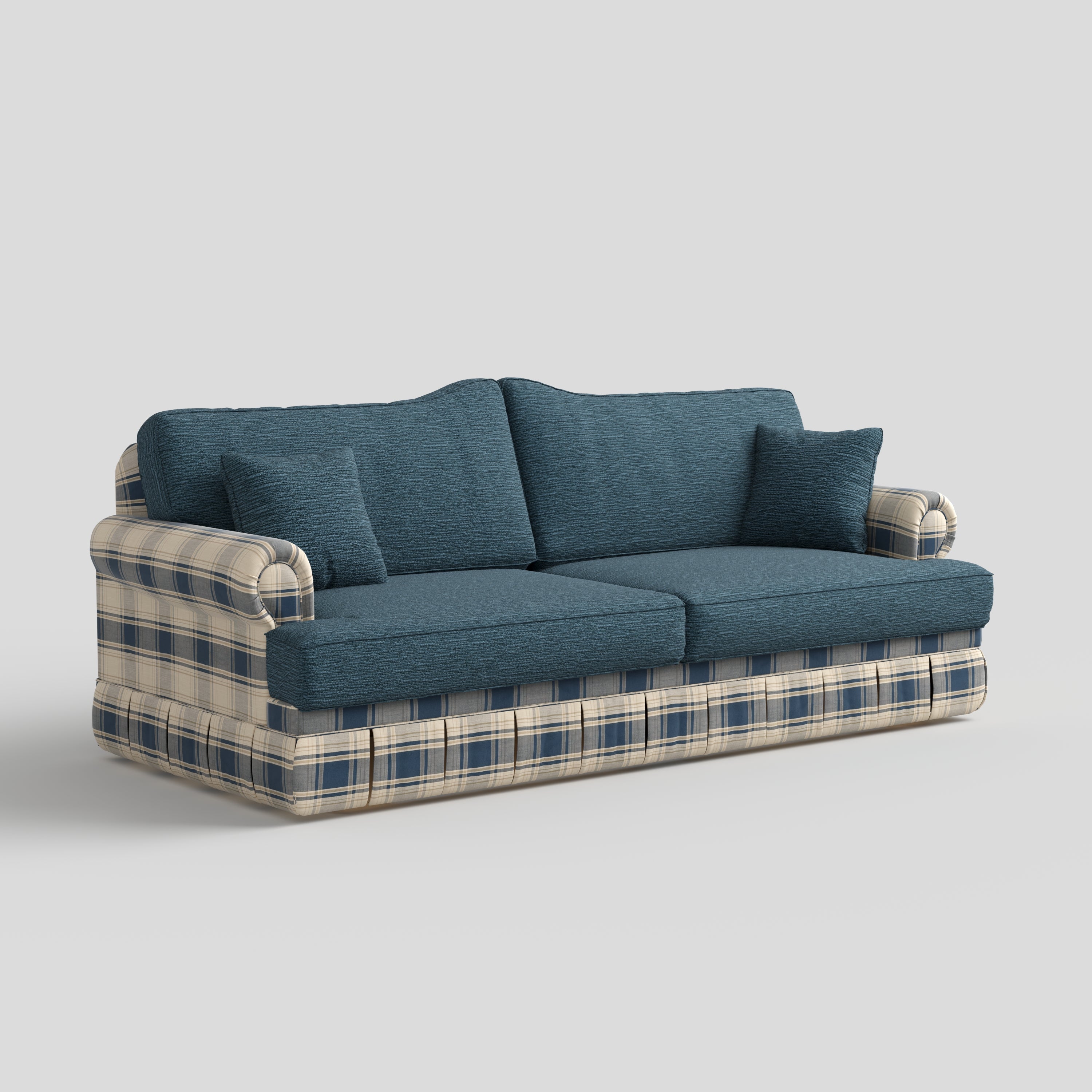 Cottonfy Heritage Plaid Skirted Sofa with Concealed Storage Drawers