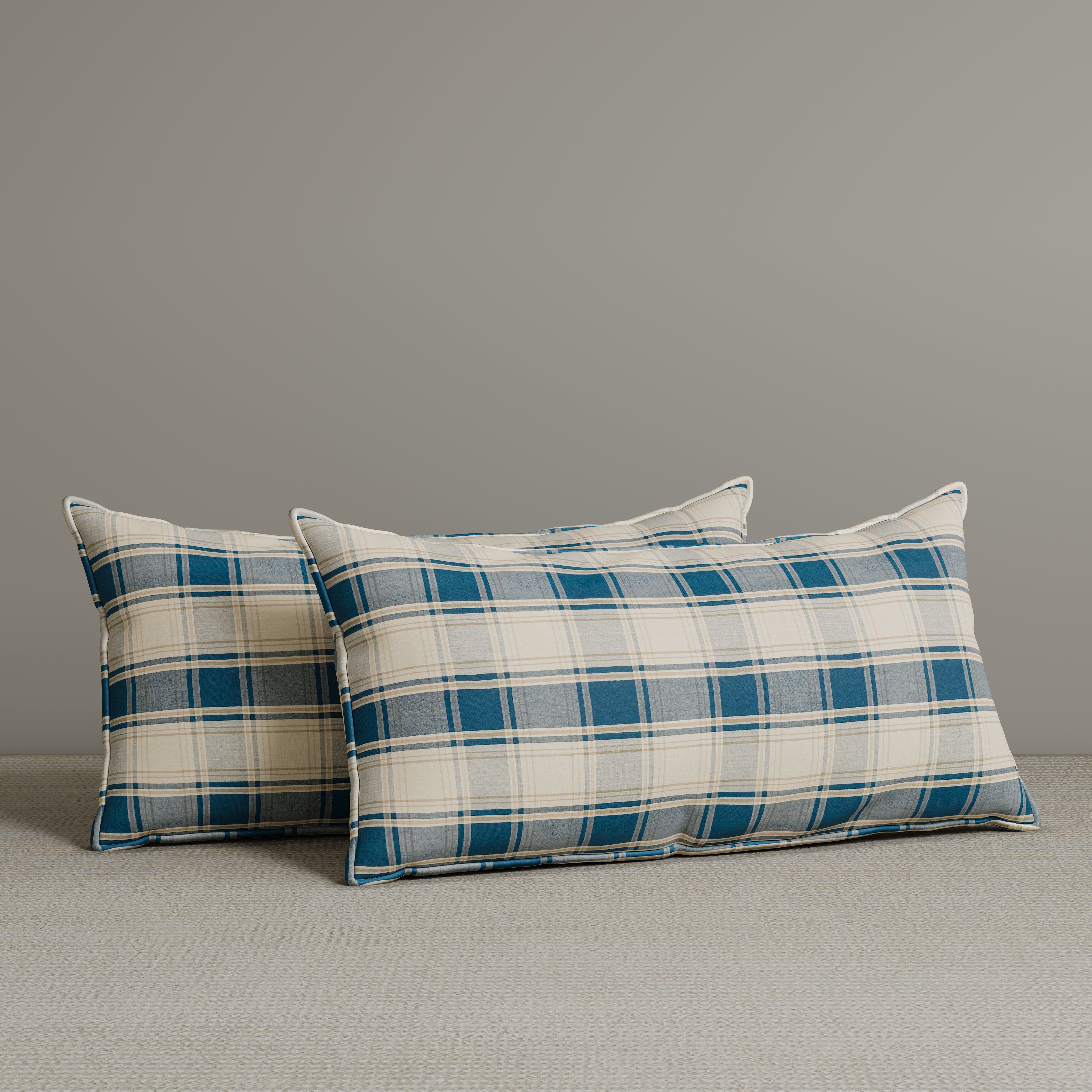 Exclusive Waist Cushion in Dark Blue Checkered Cotton Linen, 56*27*12 CM